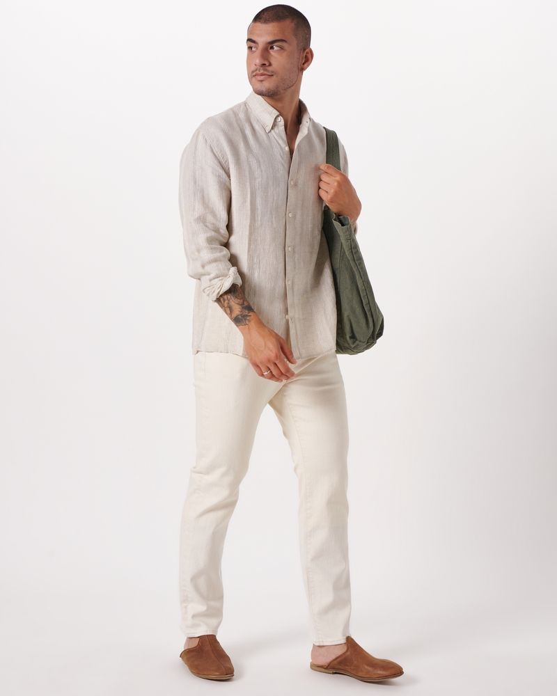 Men's Linen-Blend Button-Up Shirt, Men's Clearance