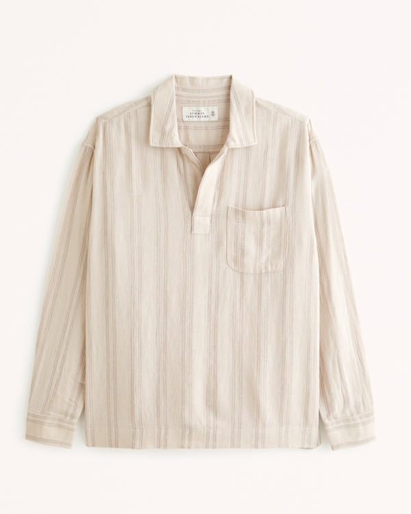 Men's Long-Sleeve Summer Linen-Blend Johnny Collar Shirt | Men's Sale ...
