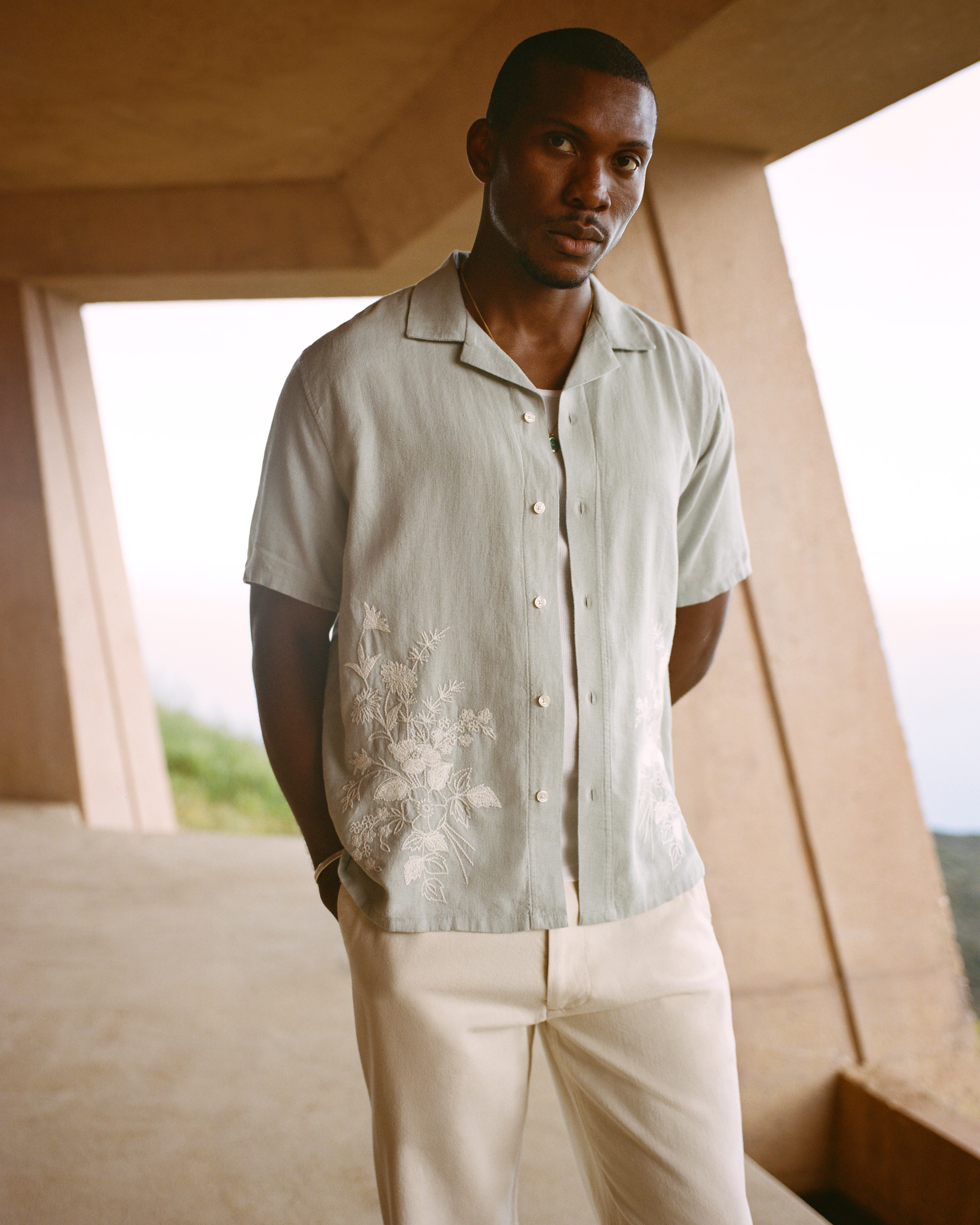 Camp Collar Summer Linen-Blend Embroidered Shirt