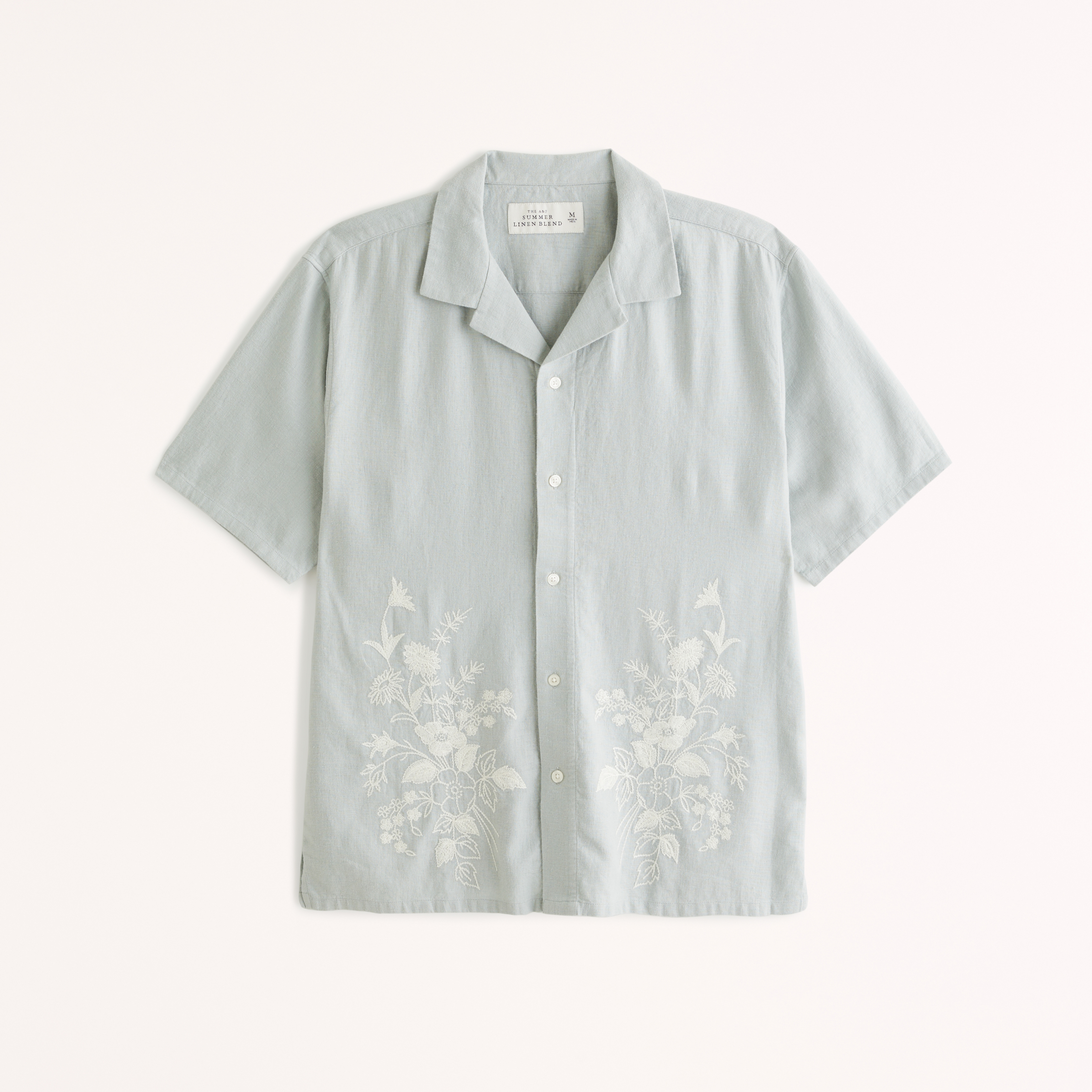 Men's Camp Collar Summer Linen-Blend Embroidered Shirt | Men's