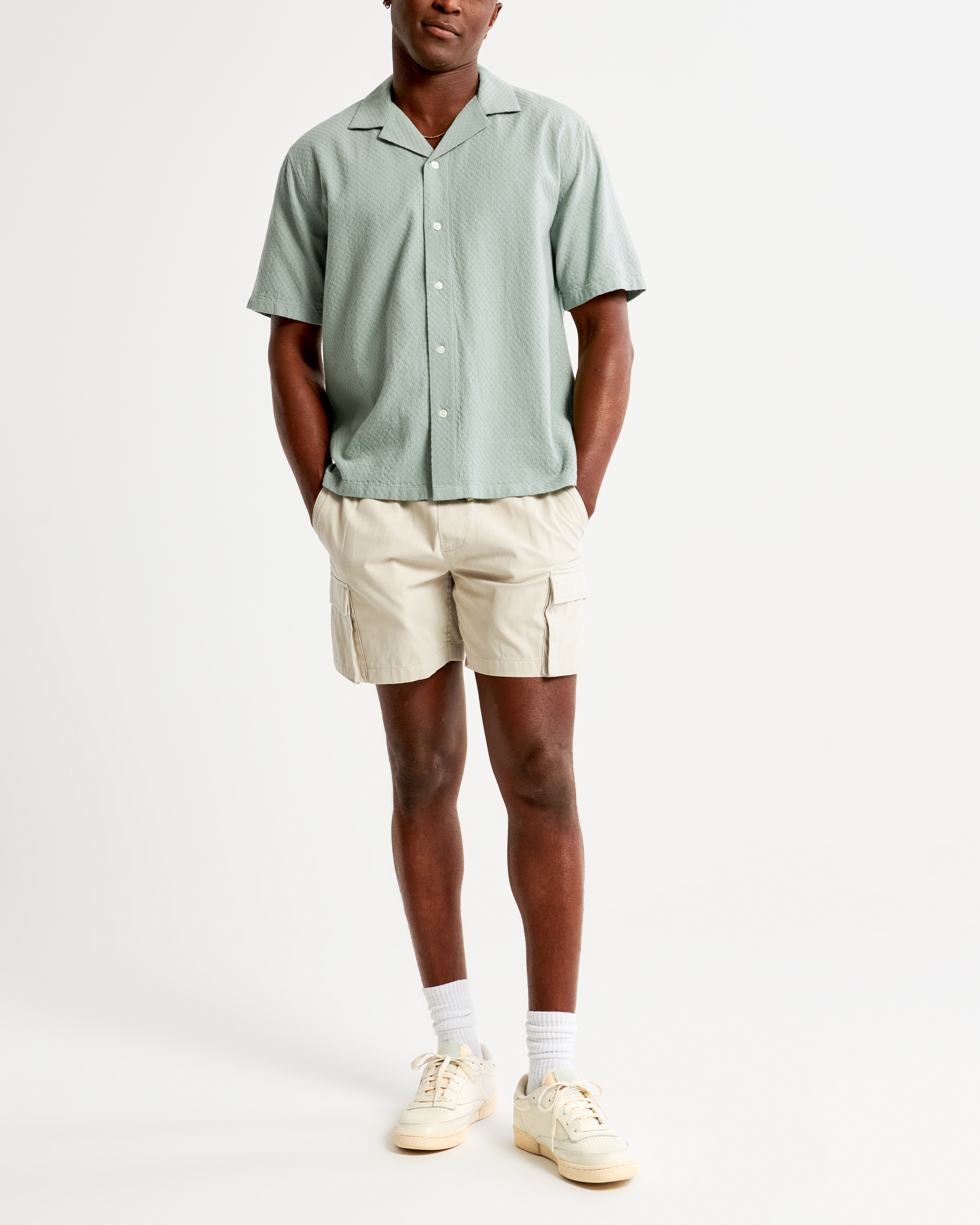 Camp Collar Textured Button-Up Shirt