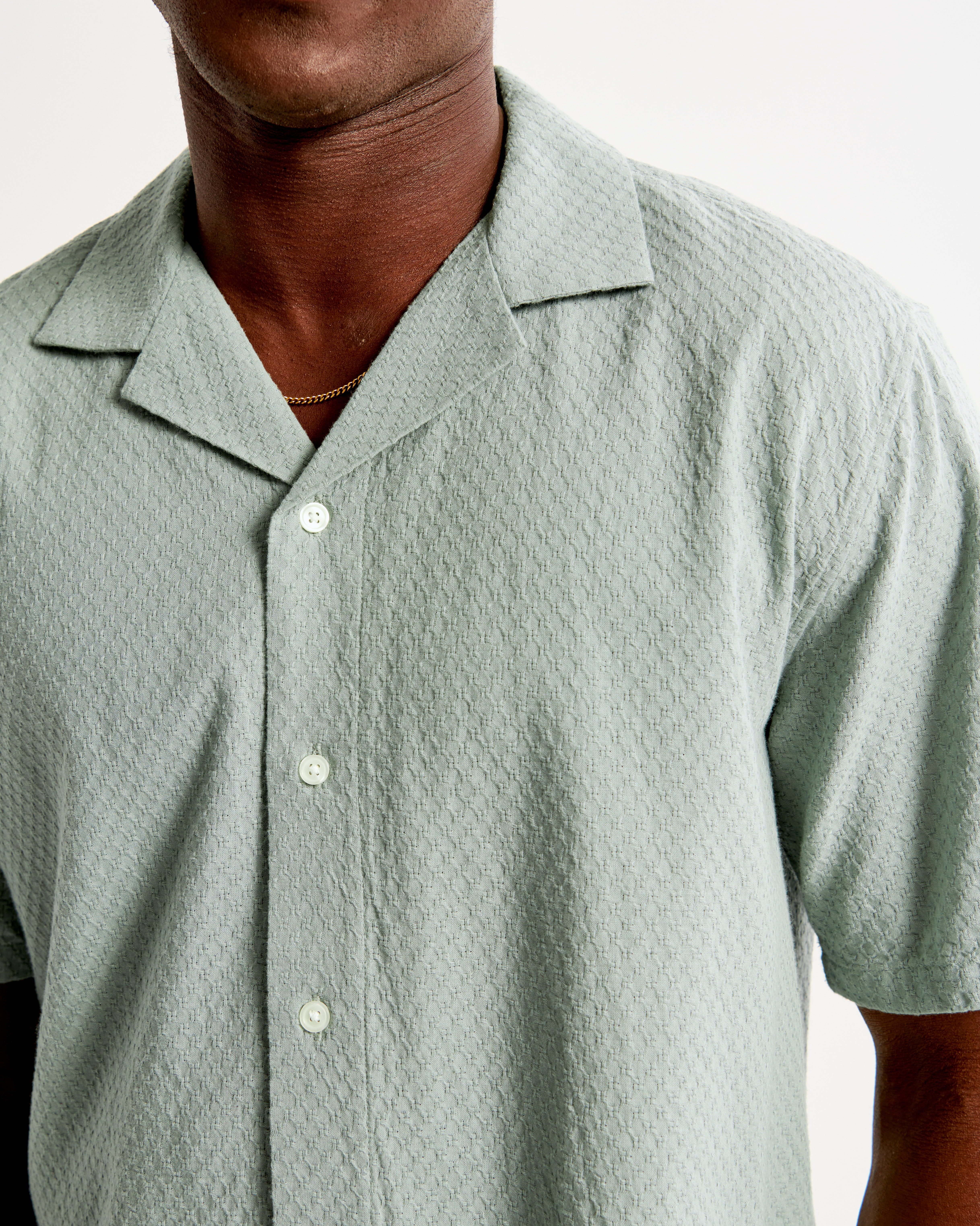 Camp Collar Textured Button-Up Shirt