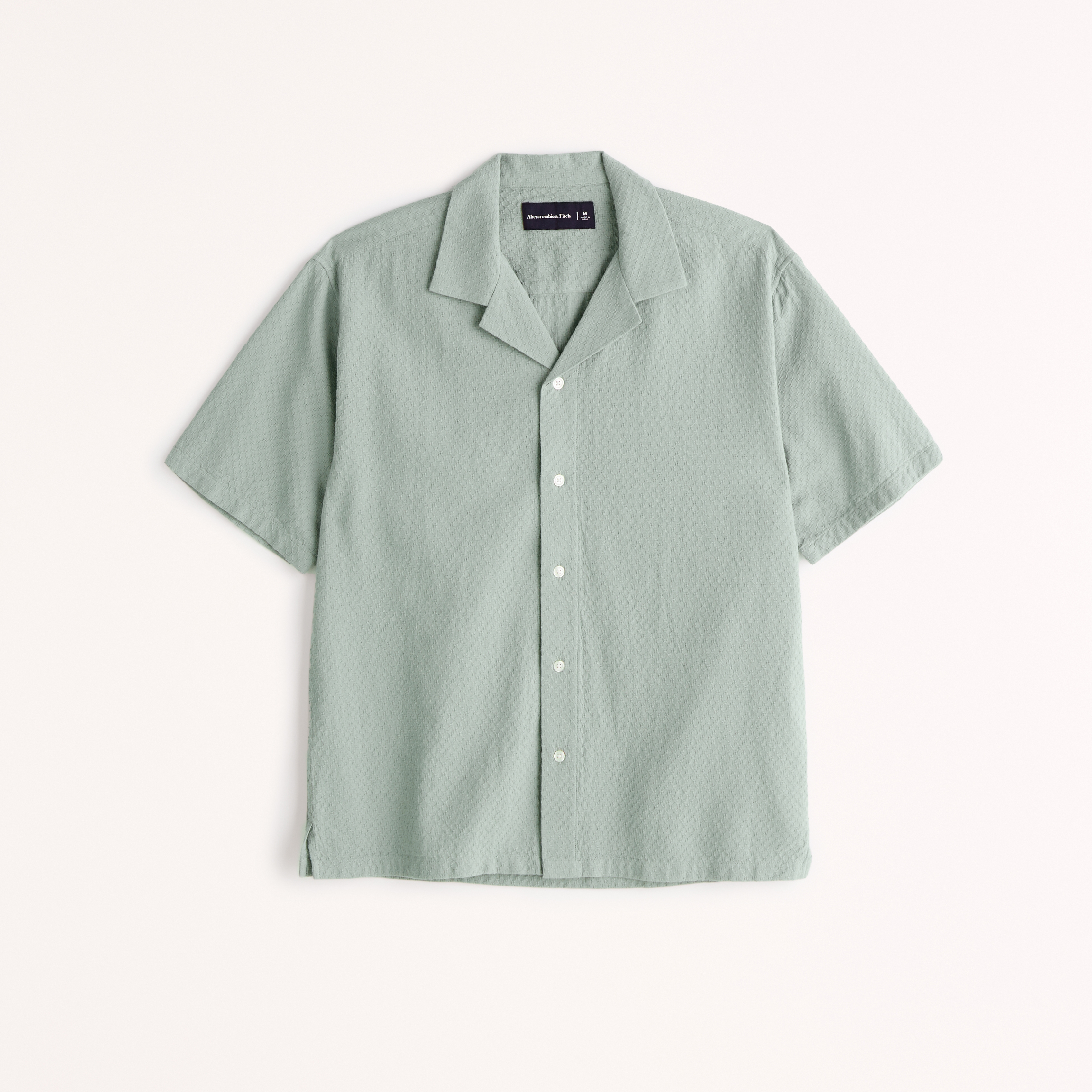 Camp Collar Textured Button-Up Shirt