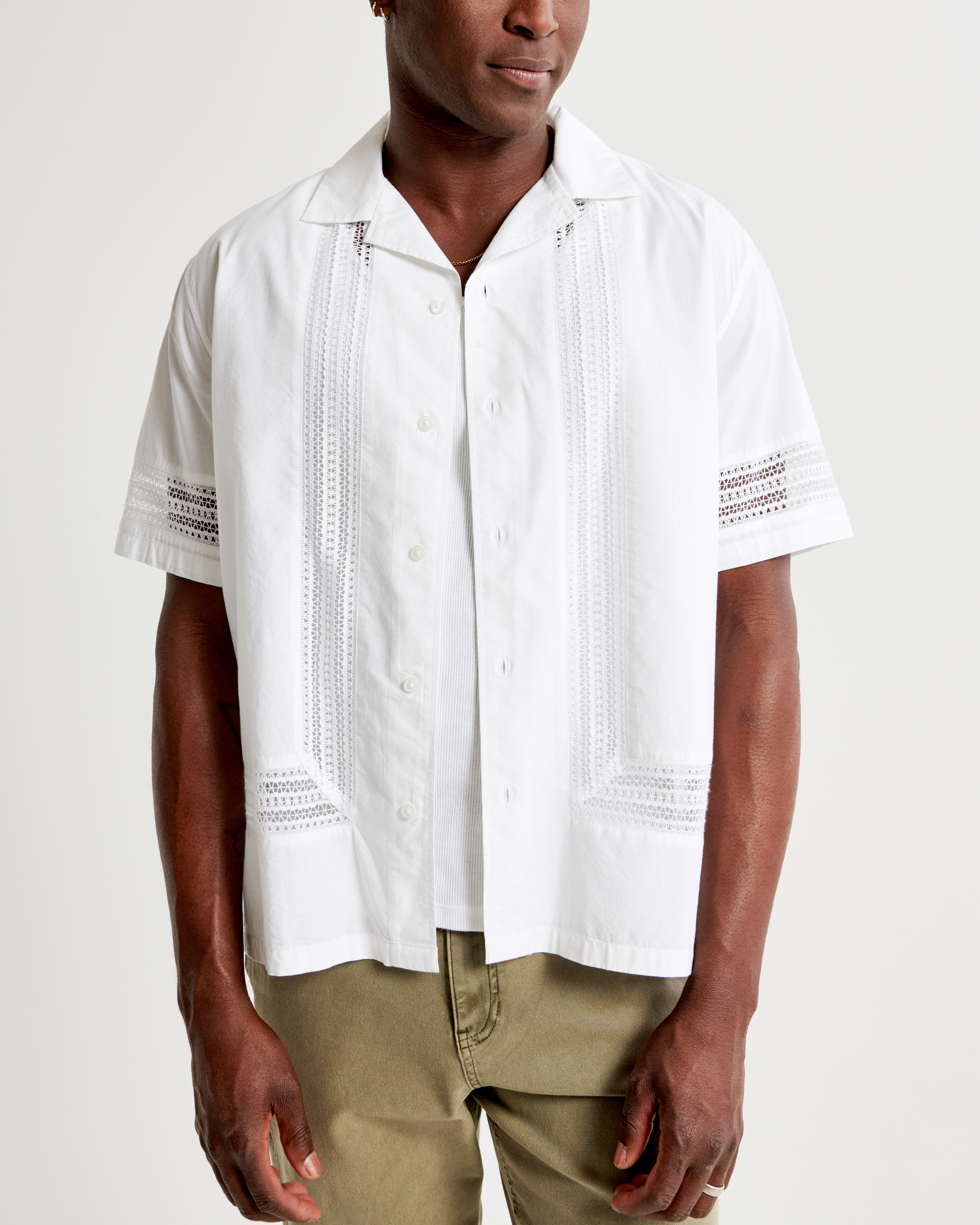 Camp Collar Lacey Button-Up Shirt