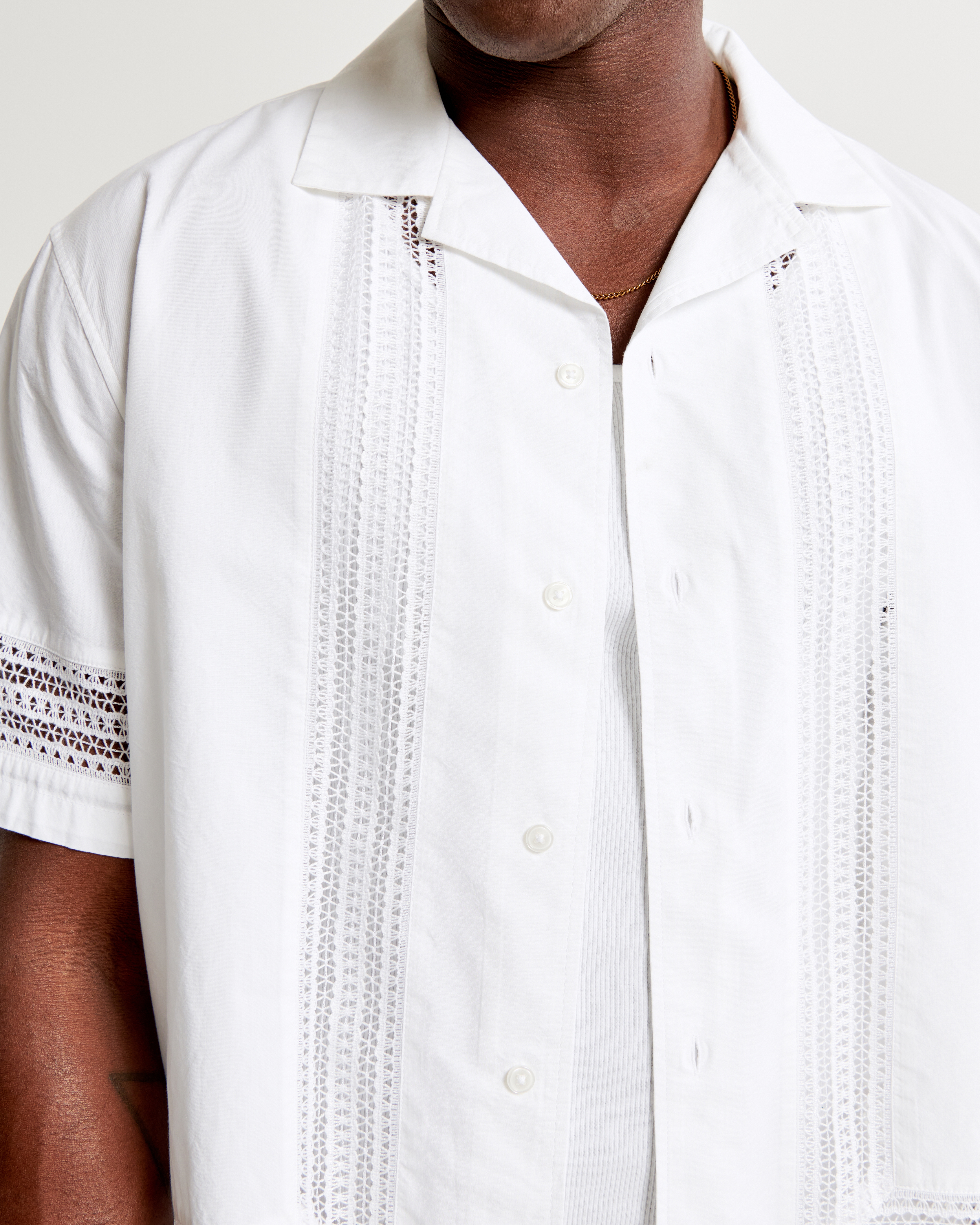 Men's Camp Collar Lacey Button-Up Shirt | Men's Clearance