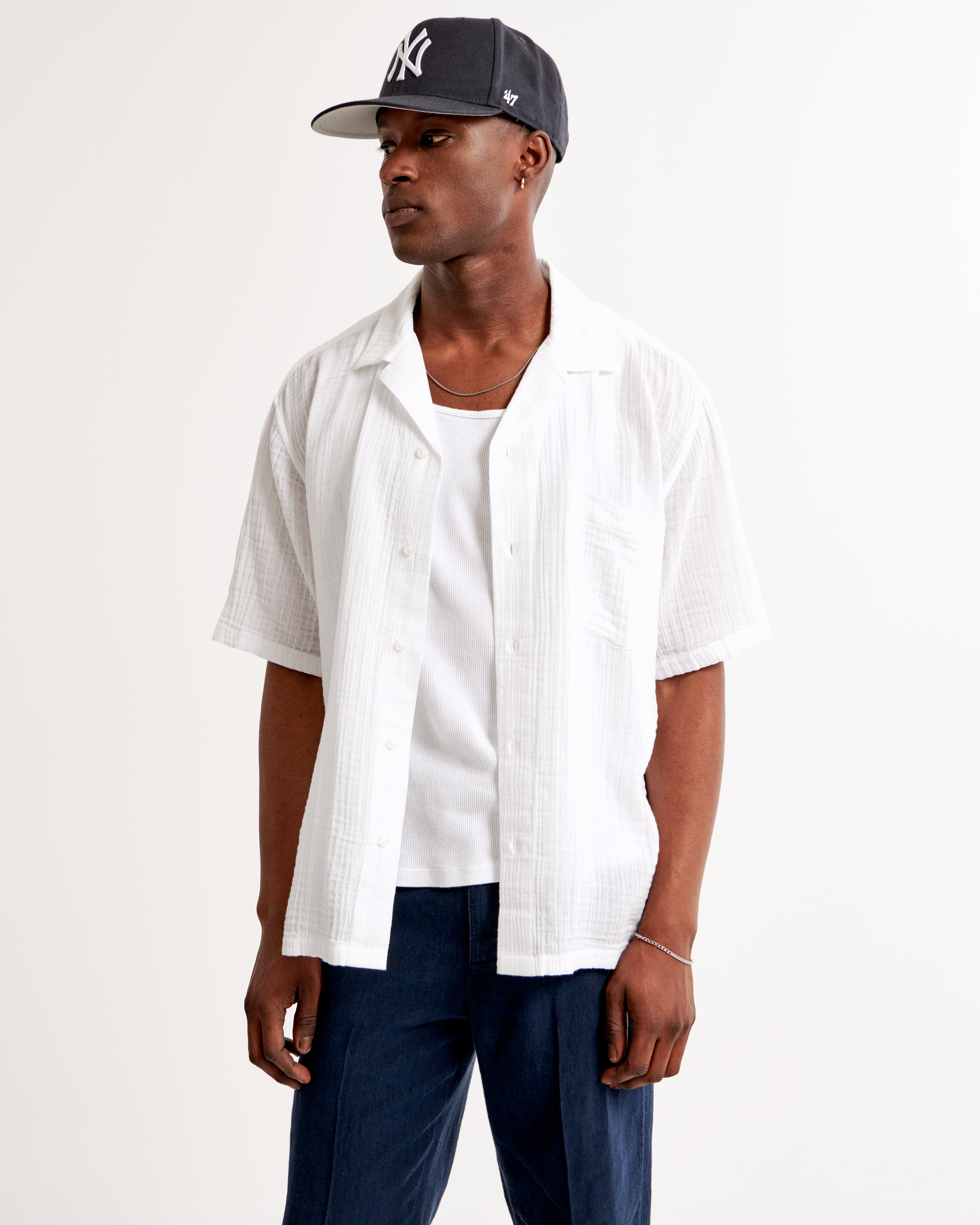 Camp Collar Gauzy Button-Up Shirt