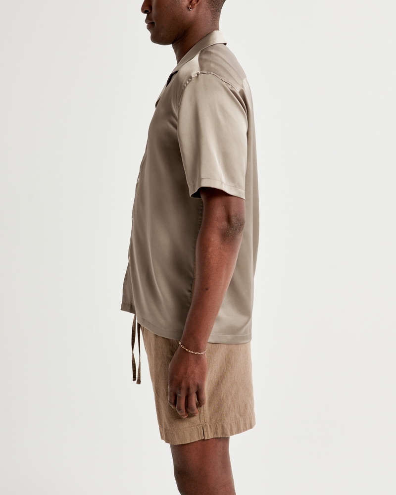 Camp Collar Silky Button-Up Shirt