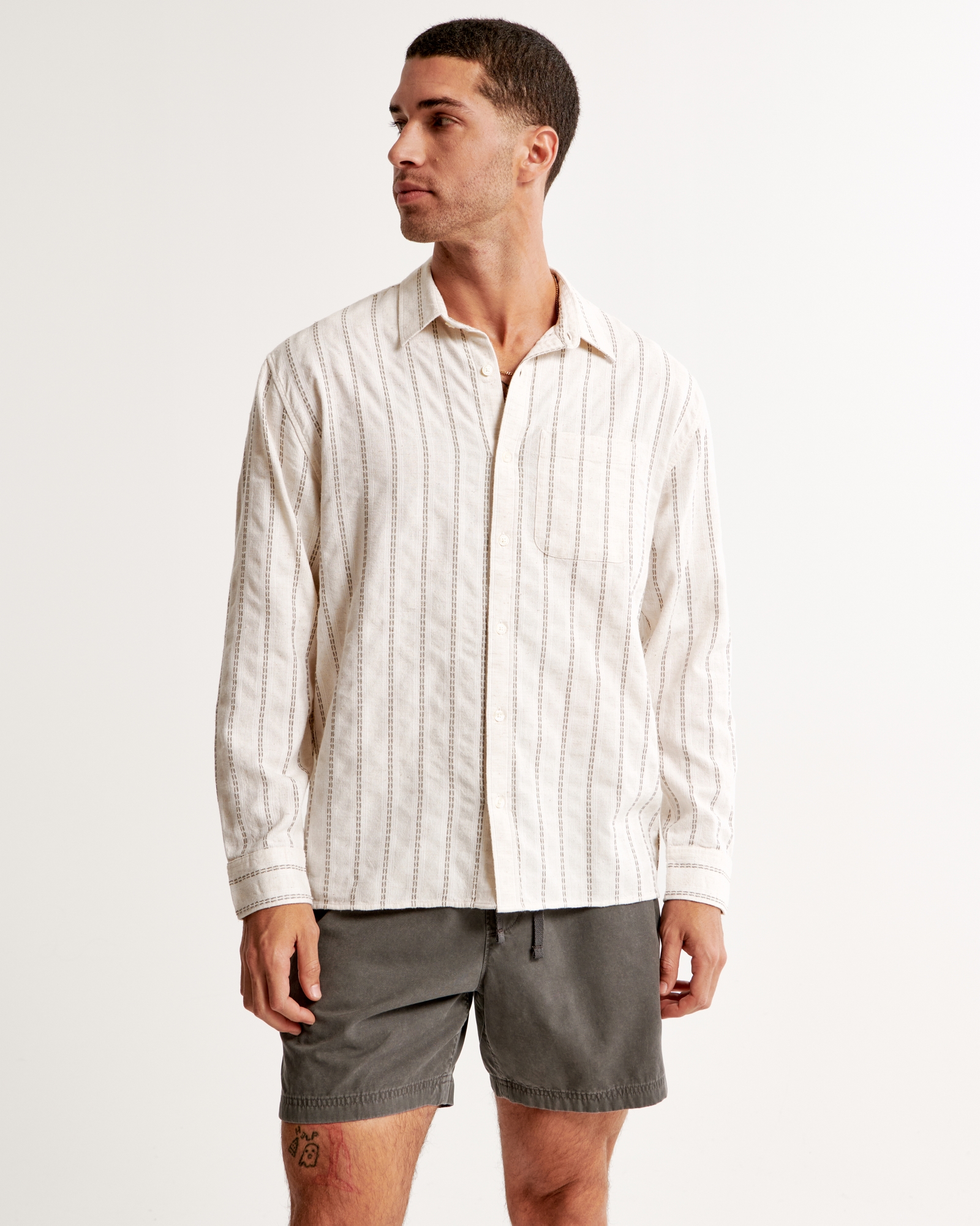 Aueoeo Men's Long Sleeve Button Up Shirt Striped Cotton Linen Shirt Casual  Regular Fit Shirt Blouse 