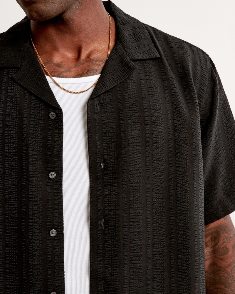 Men's Camp Collar Silky Button-Up Shirt, Men's Tops