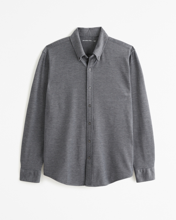 Long-Sleeve Performance Button-Up Shirt, Gray