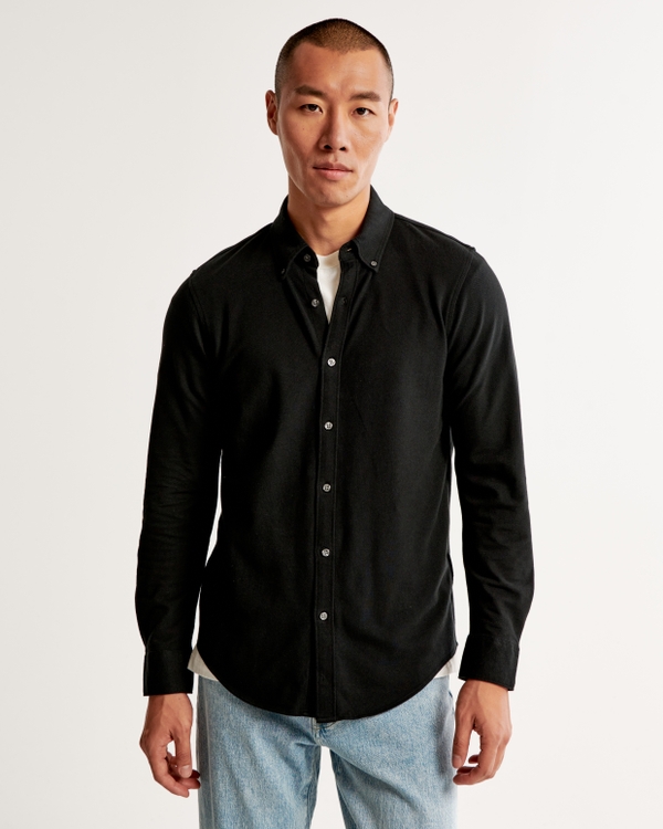 Long-Sleeve Performance Button-Up Shirt, Black