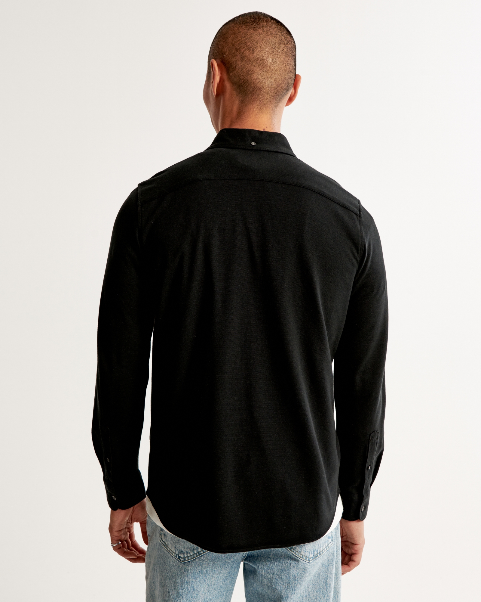 Men's Long-Sleeve Performance Button-Up Shirt in Black | Size M Tall | Abercrombie & Fitch