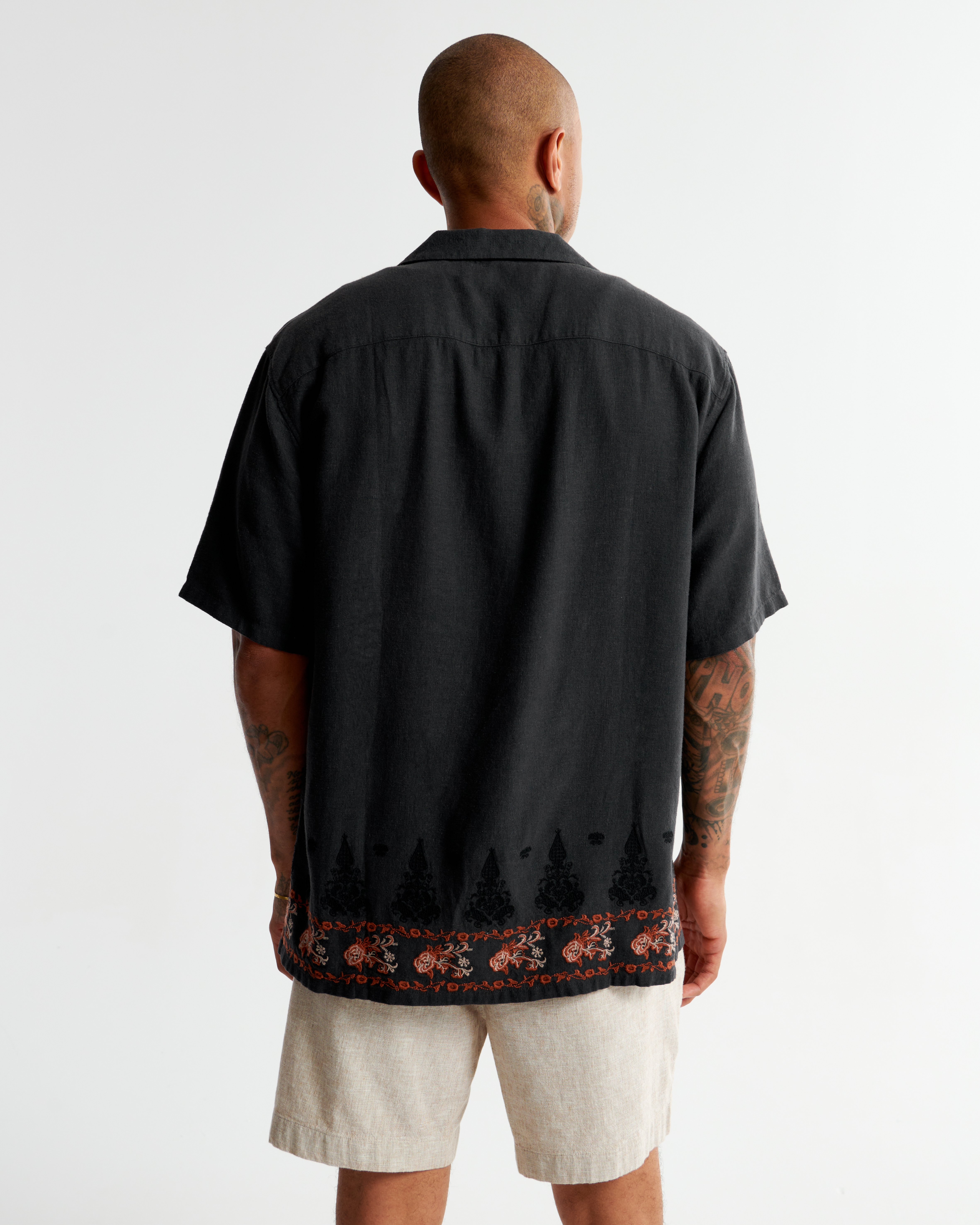 Camp Collar Summer Linen-Blend Embroidered Shirt