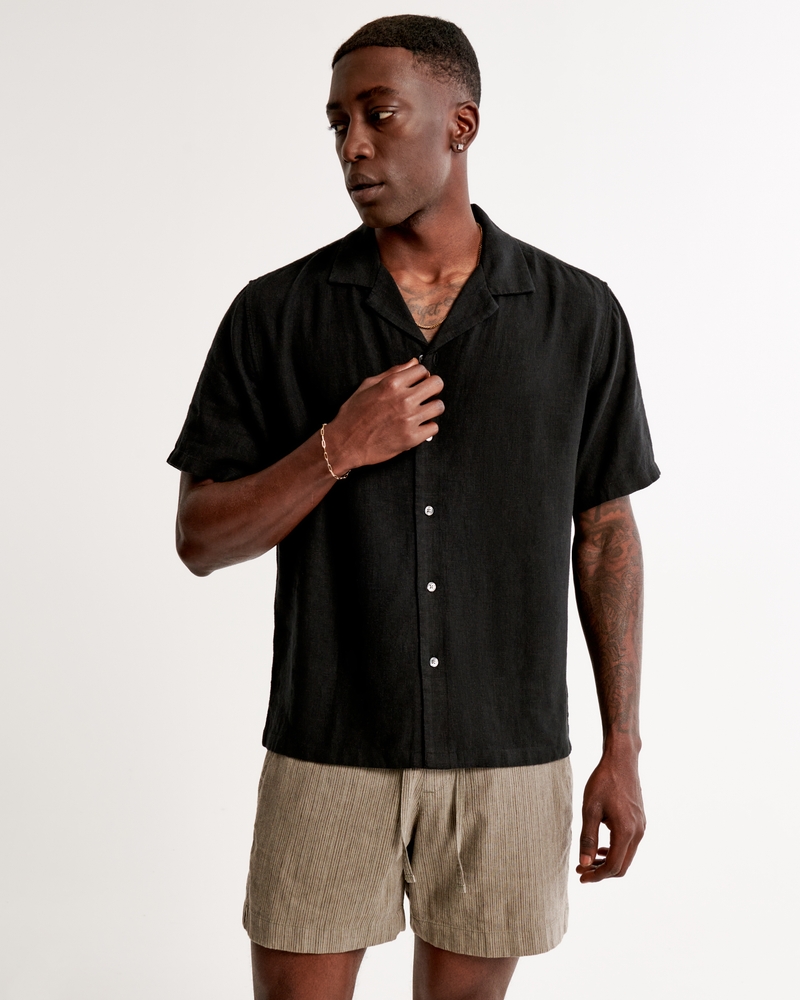 Men's Camp Collar Linen-Blend Shirt, Men's Up To 25% Off Select Styles