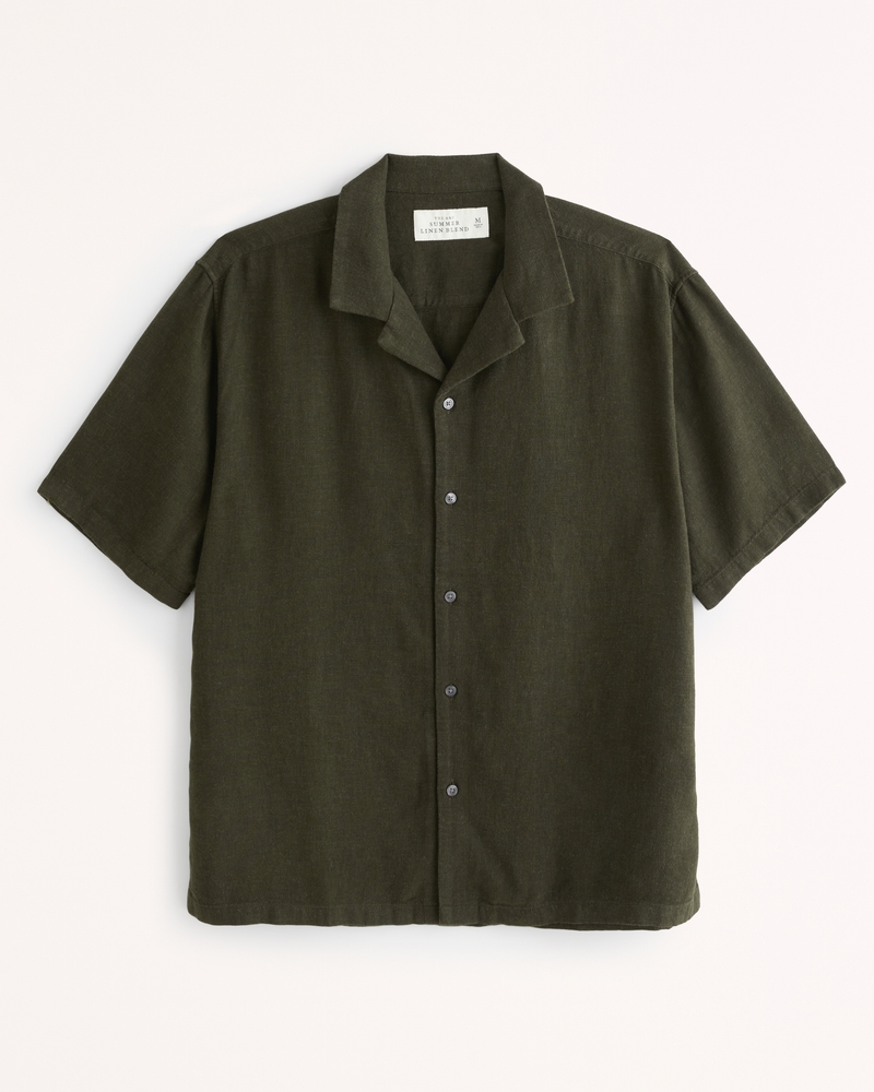 Abercrombie & Fitch Men's Camp Collar Linen-Blend Shirt