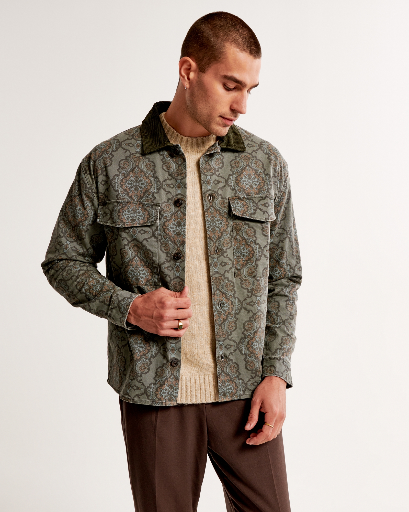 Men's Twill Tapestry Shirt Jacket, Men's Tops