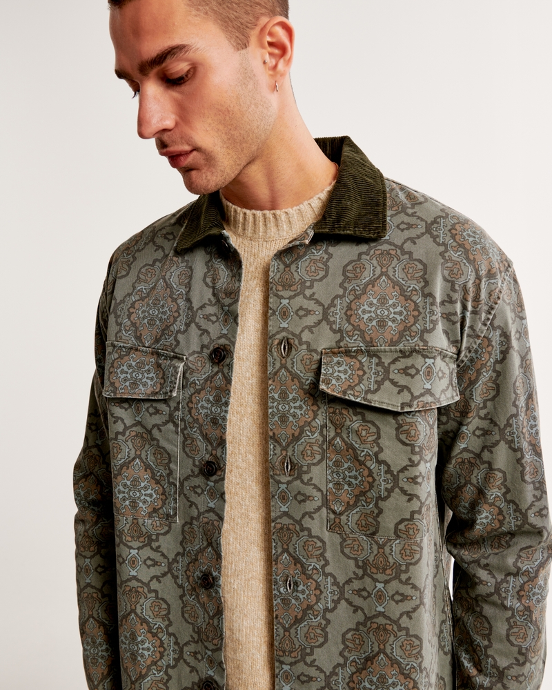 Men's Twill Tapestry Shirt Jacket, Men's Tops