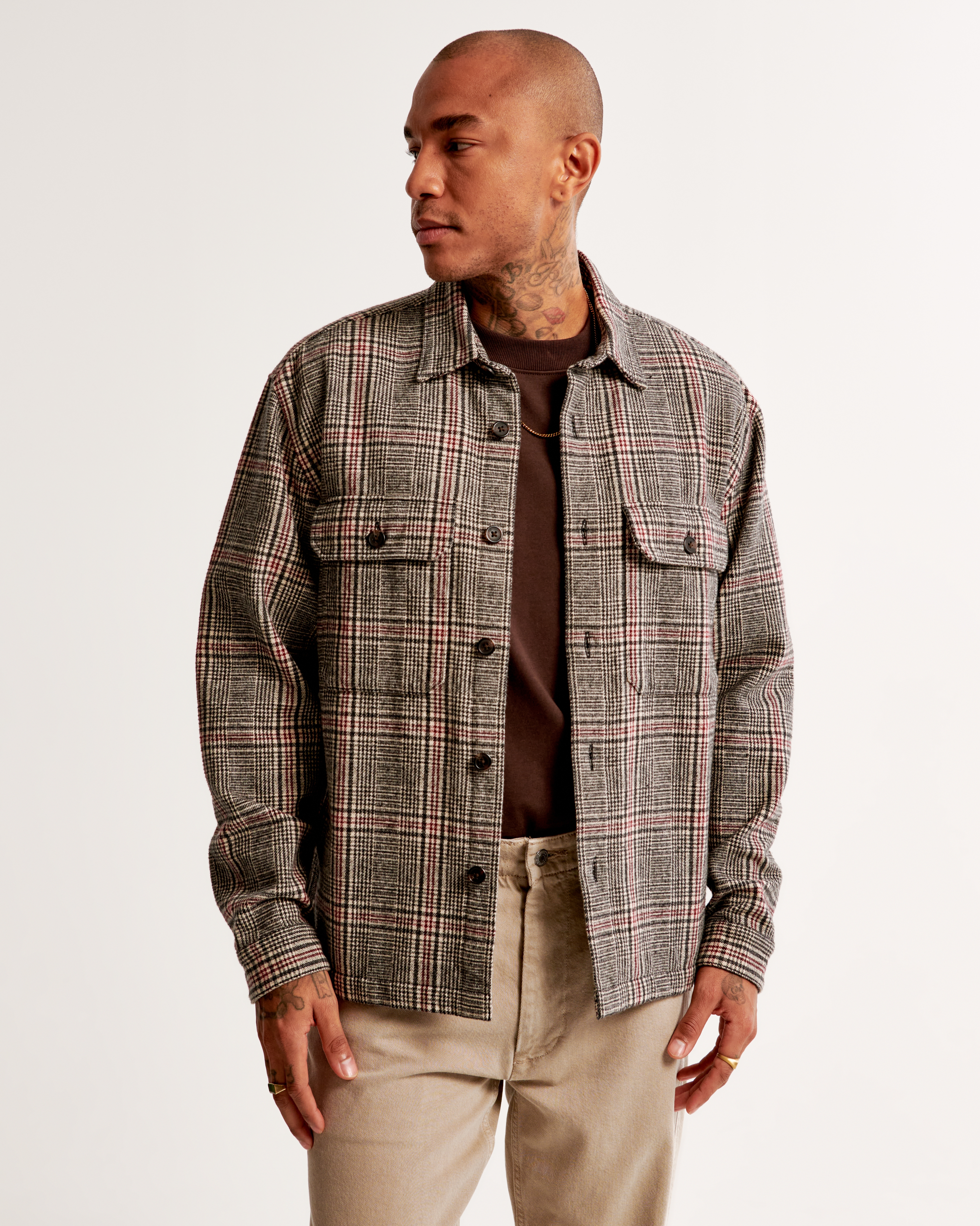 Mens plaid quilted hot sale shirt jacket