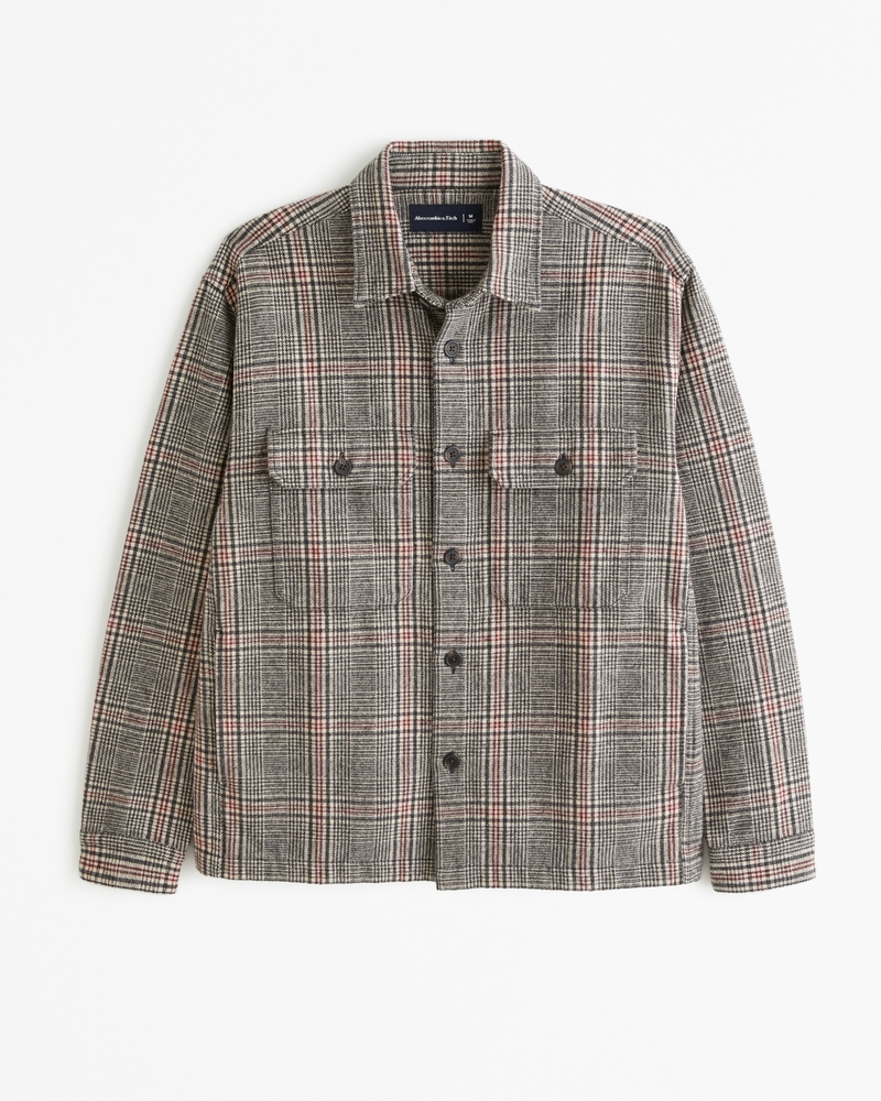 Men's Heavyweight Flannel Shirt Jacket in Light Grey Plaid | Size XS | Abercrombie & Fitch