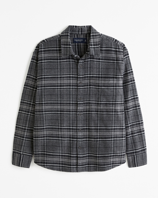 90s Relaxed Flannel, Black Plaid