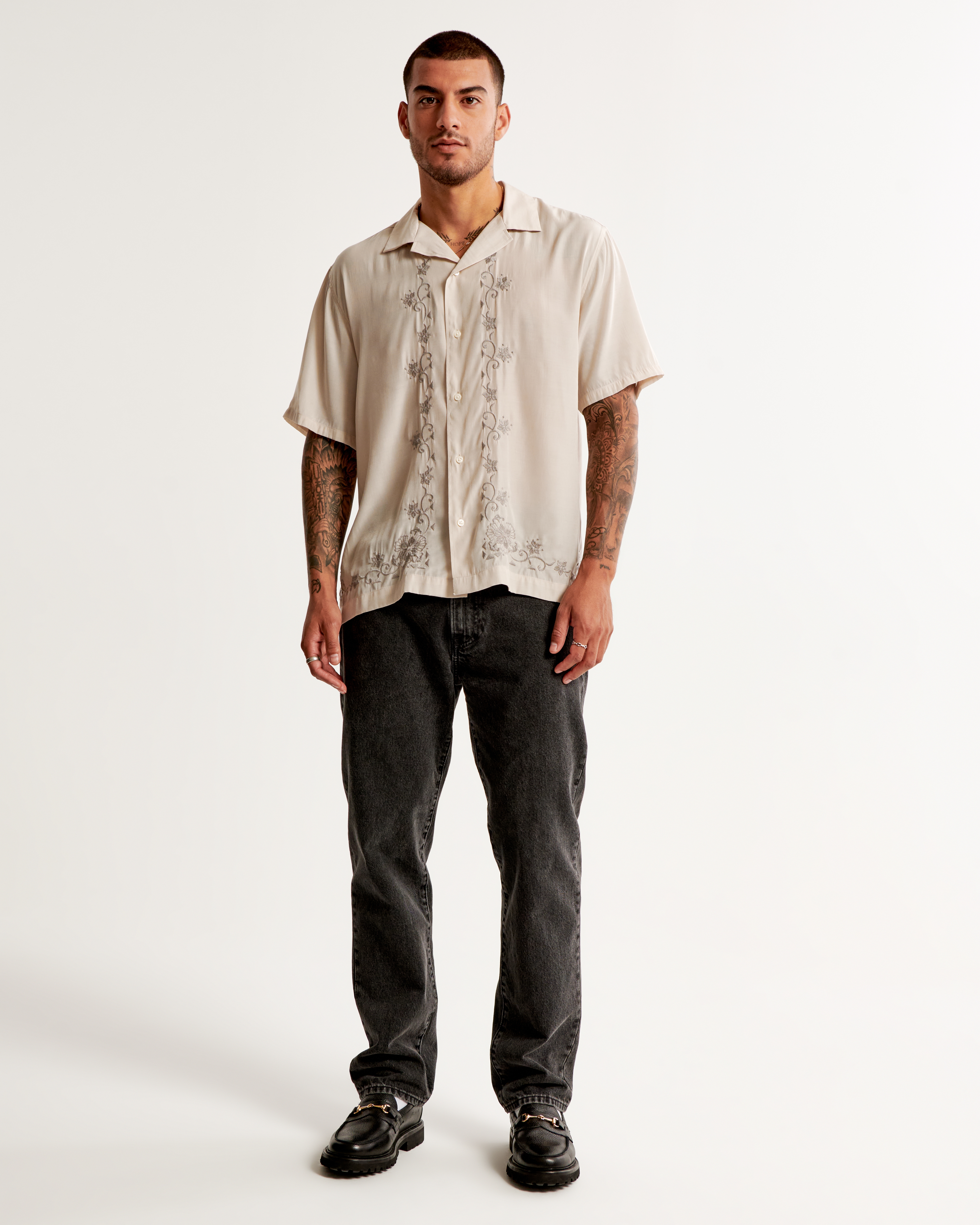 Men's Camp Collar Embroidered Shirt | Men's Sale | Abercrombie.com