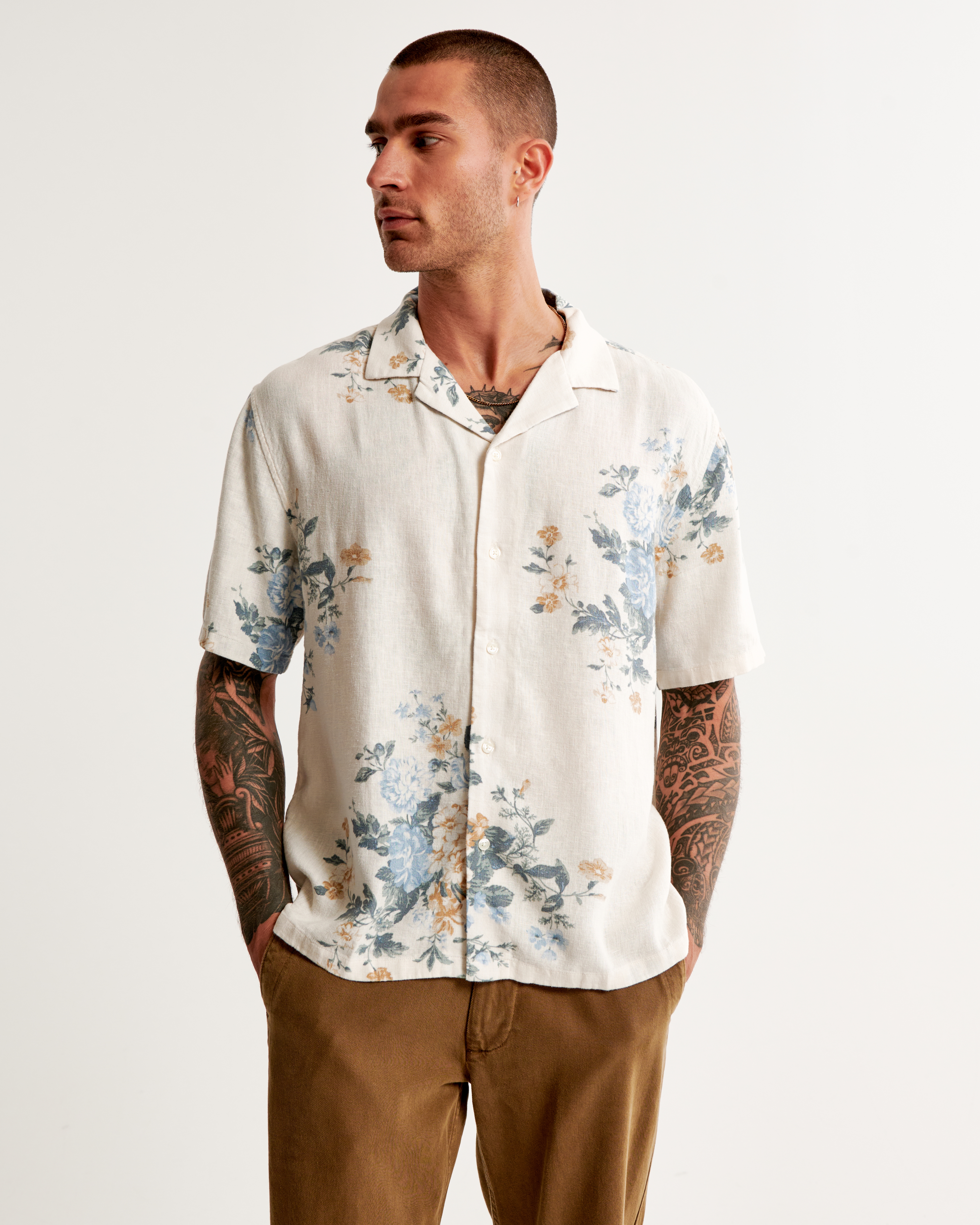 Camp Collar Linen-Blend Shirt