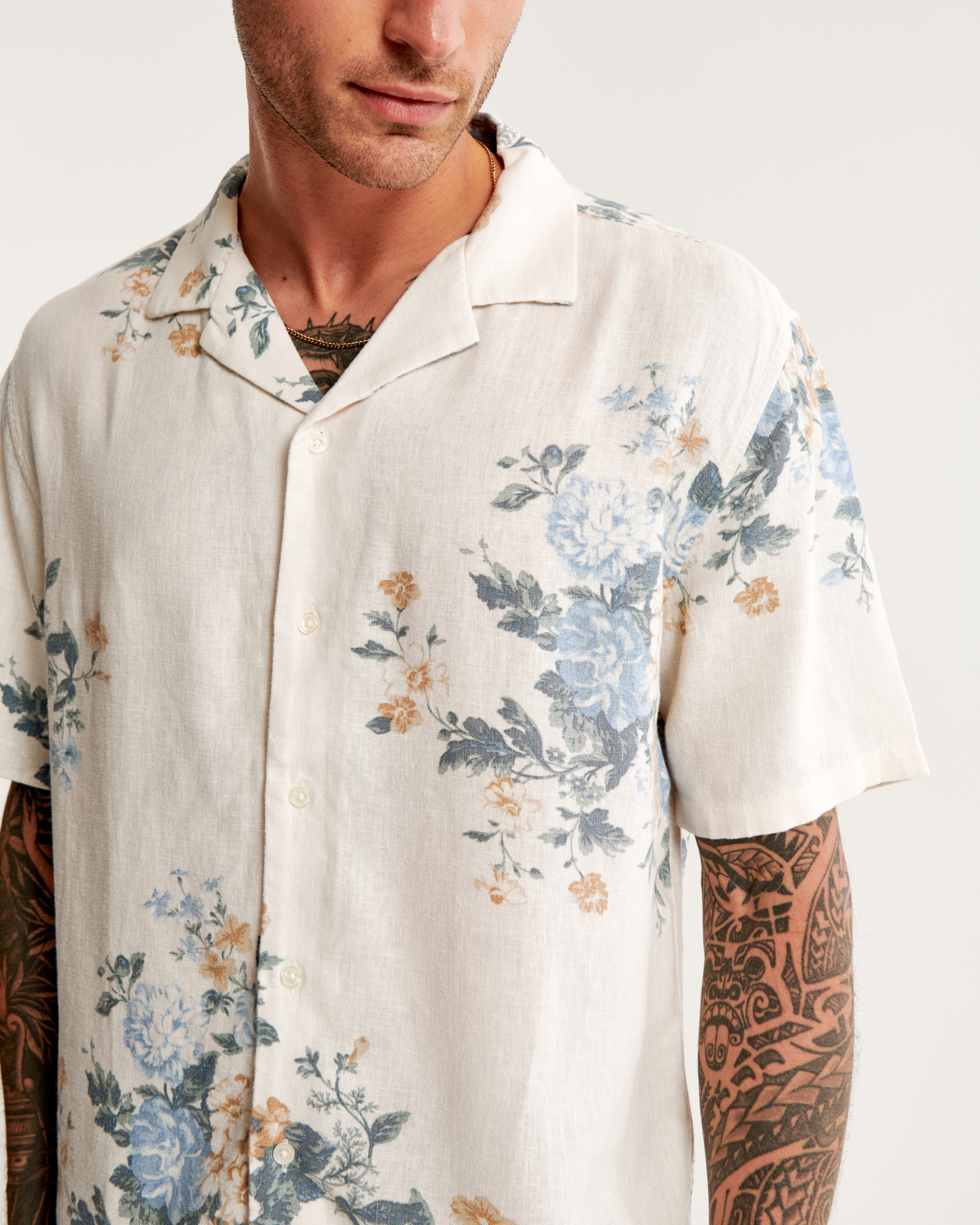 Men's Camp Collar Linen-Blend Shirt | Men's Clearance