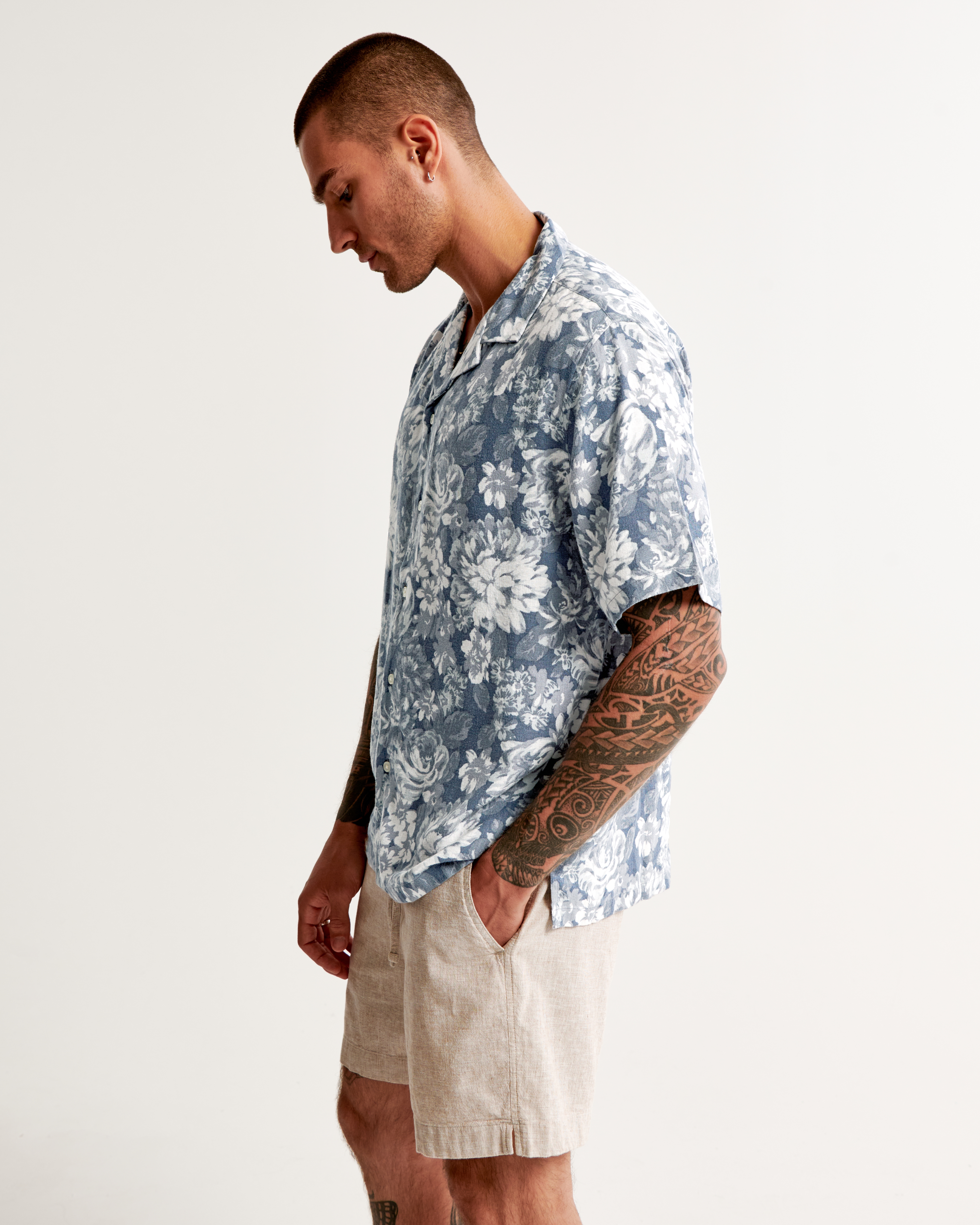 Men's Camp Collar Summer Linen-Blend Shirt | Men's Clearance