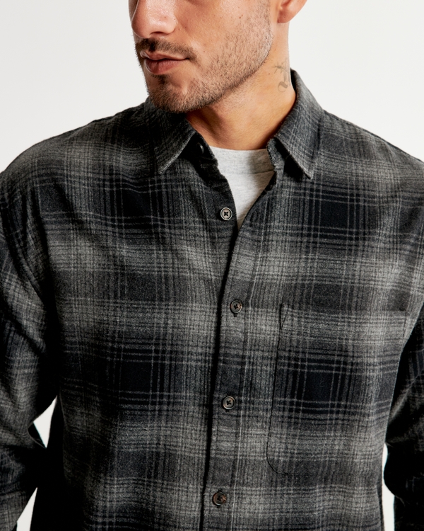 90s Relaxed Flannel, Black Plaid