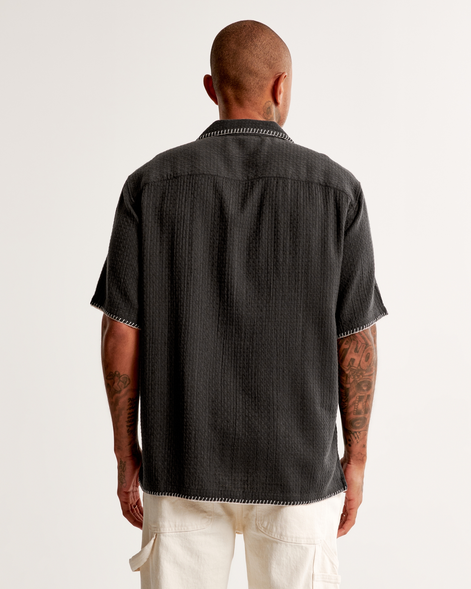 Men's Camp Collar Textured Button-Up Shirt