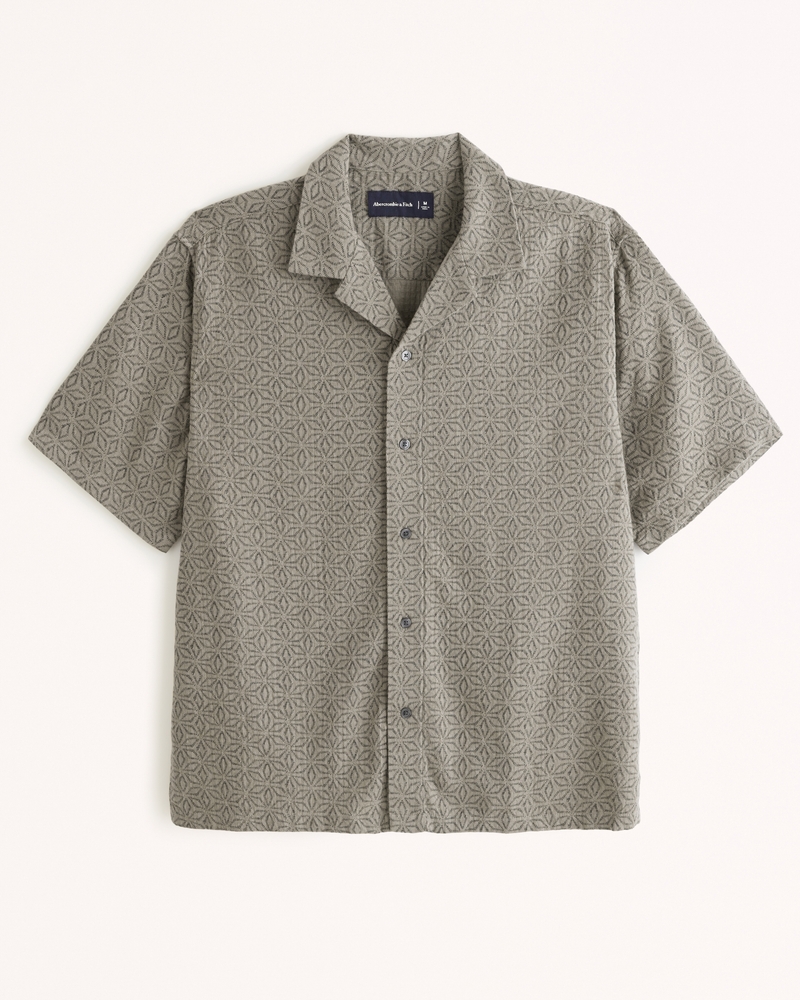 Men's Camp Collar Textured Button-Up Shirt, Men's Clearance