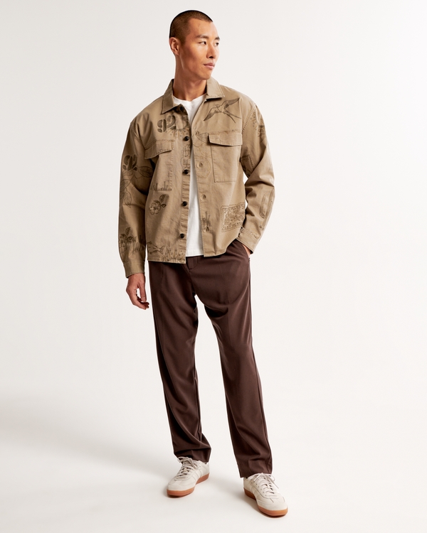 Twill Shirt Jacket, Light Brown Pattern