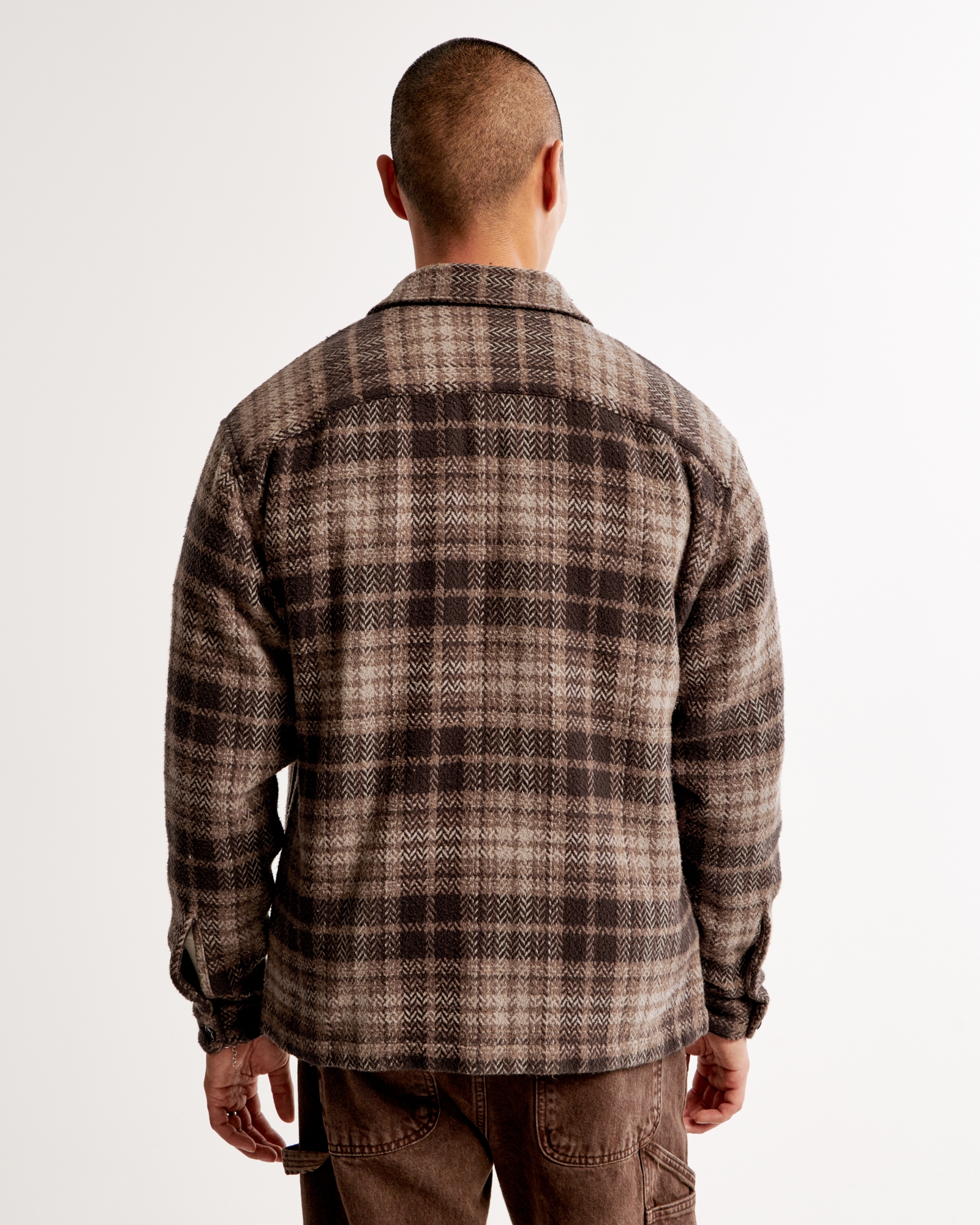 Men's Heavyweight Flannel Shirt Jacket in Light Grey Plaid | Size XXL Tall | Abercrombie & Fitch