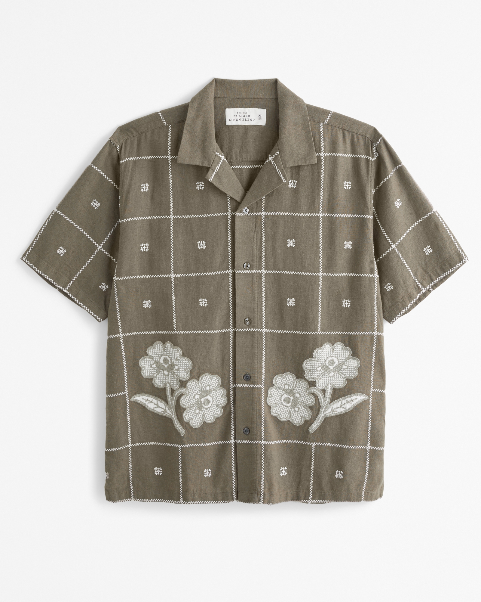 Crawfish & Trumpet Cotton/Linen Embroidered Camp Shirt