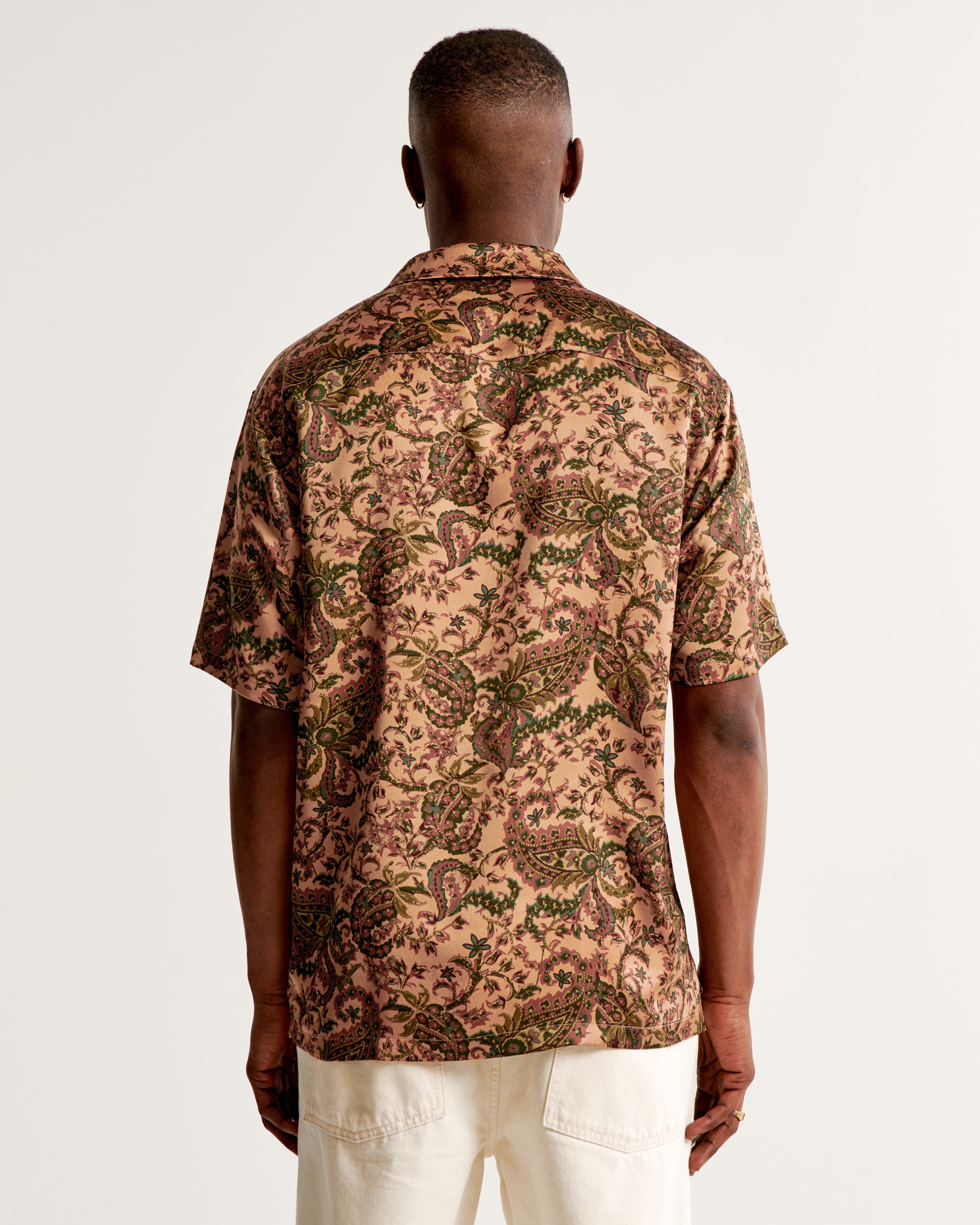 Camp Collar Silky Button-Up Shirt