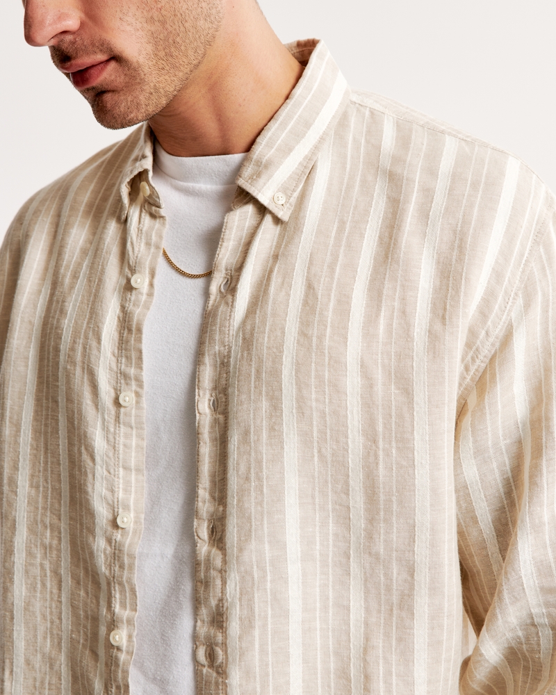 Men's Linen Button-Up Shirt, Men's Tops