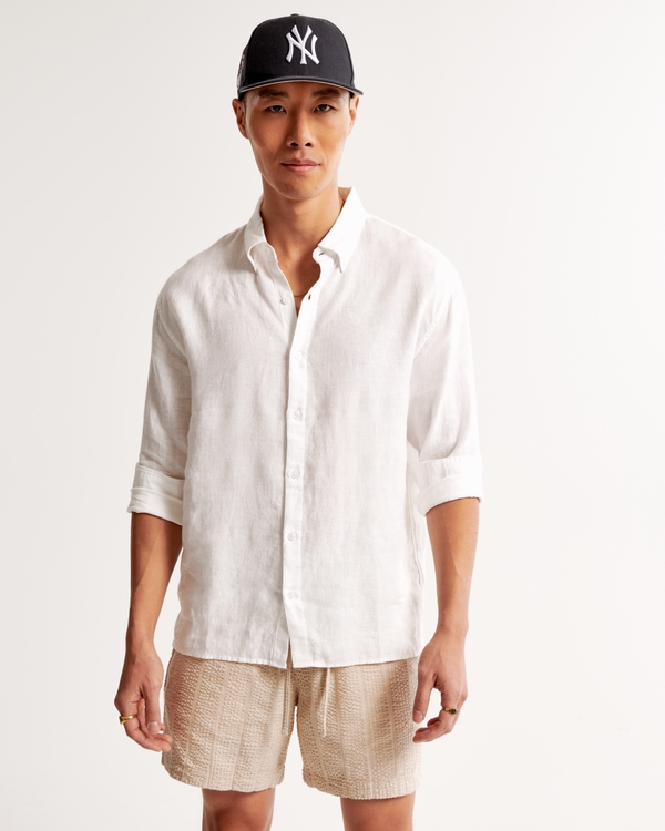 Linen Button-Up Shirt, White