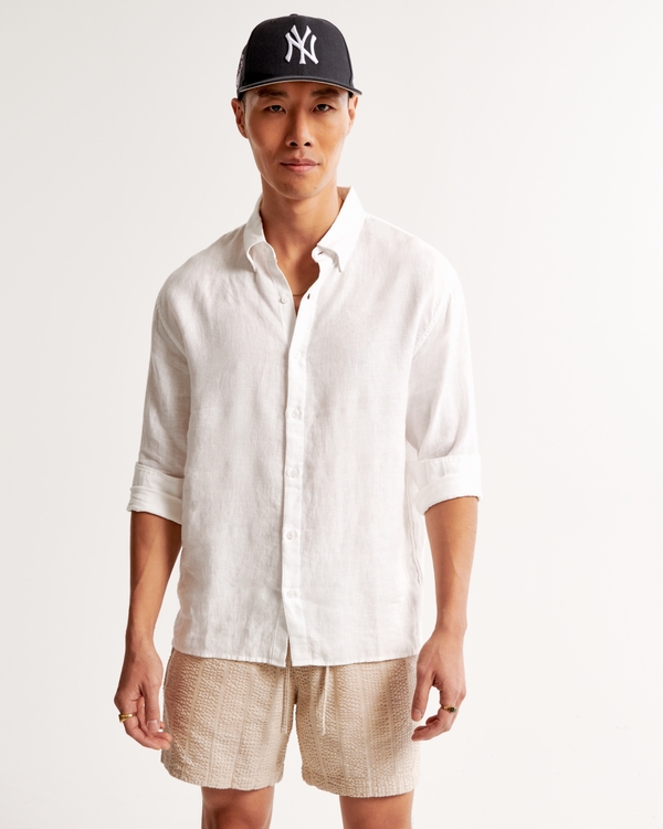 Chemise boutonnée en lin, White