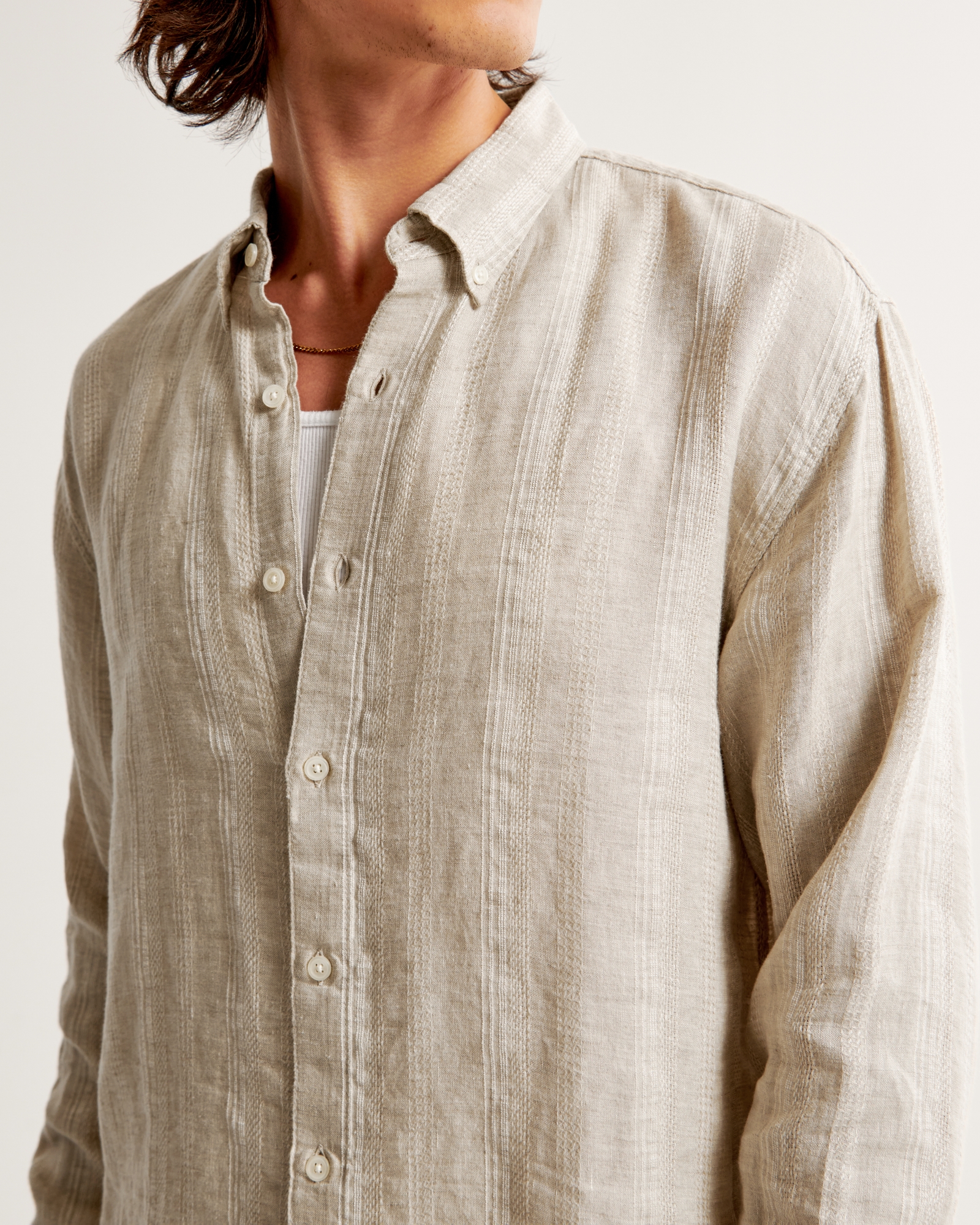 Summer Linen-Blend Button-Up Shirt