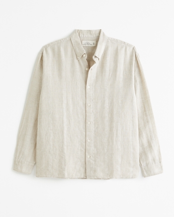 Mens Linen Blend Button Up Shirt Green Moss