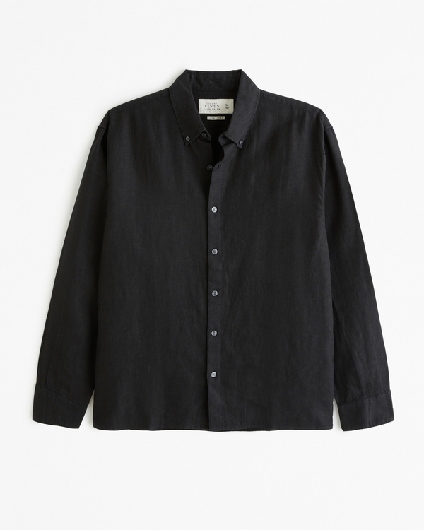 Linen Button-Up Shirt, Black