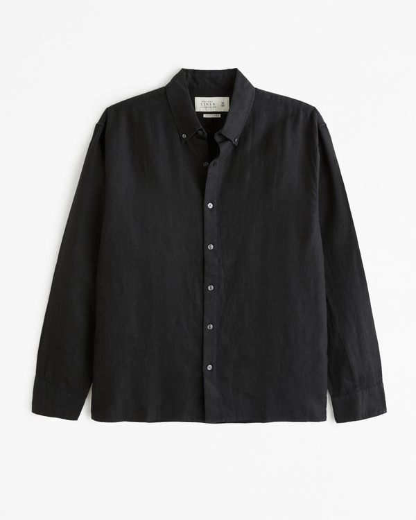 Linen Button-Up Shirt, Black view 2