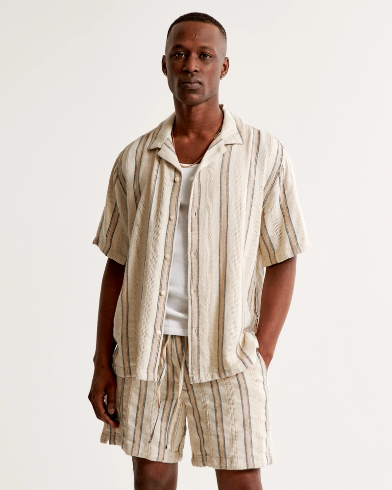 Camp Collar Linen-Blend Textured Shirt