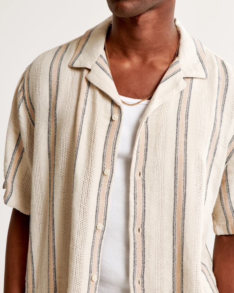 Camp Collar Linen-Blend Textured Shirt