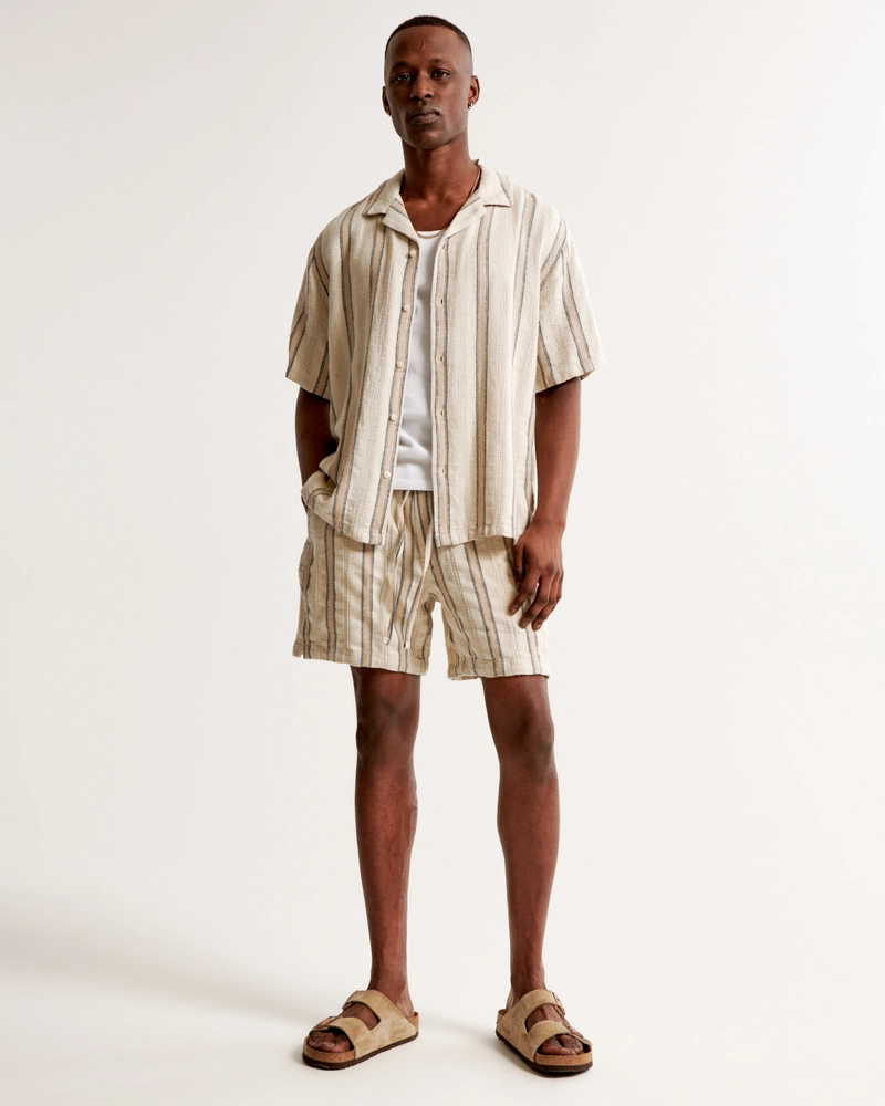 Camp Collar Linen-Blend Textured Shirt