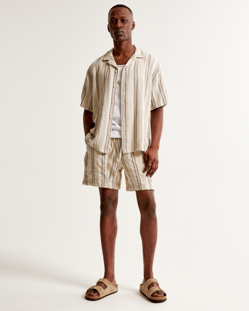 Camp Collar Linen-Blend Textured Shirt