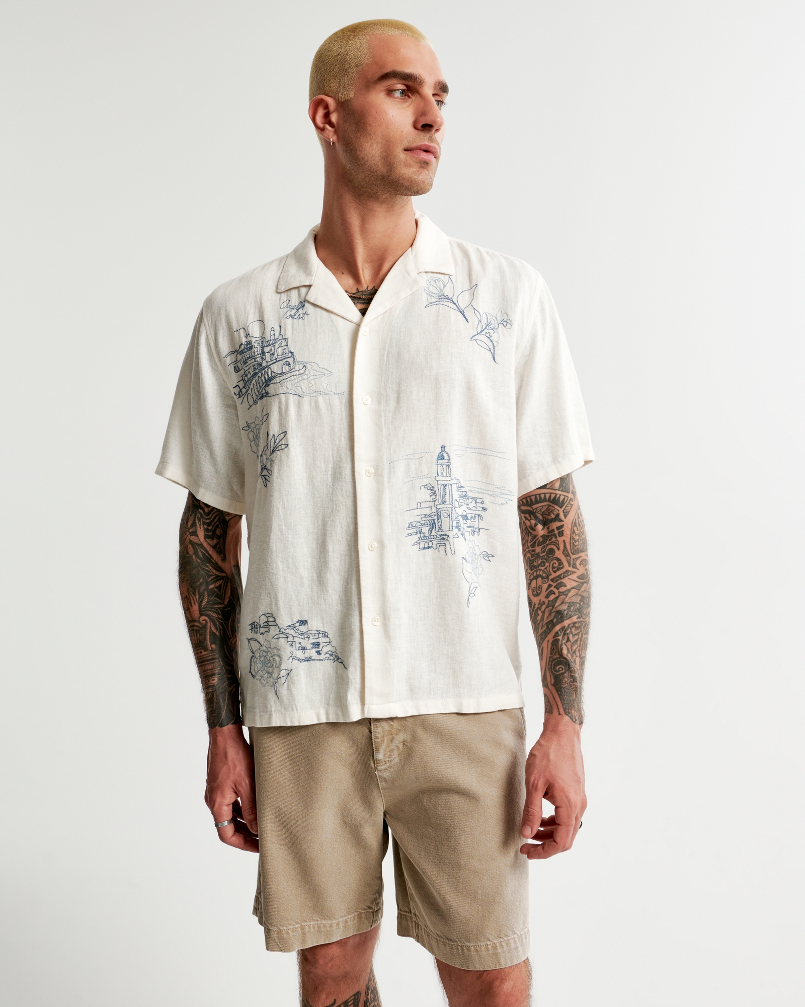 Custom Men's Summer Camp Collar Crisp White Linen Shirt – Luxire Custom  Clothing