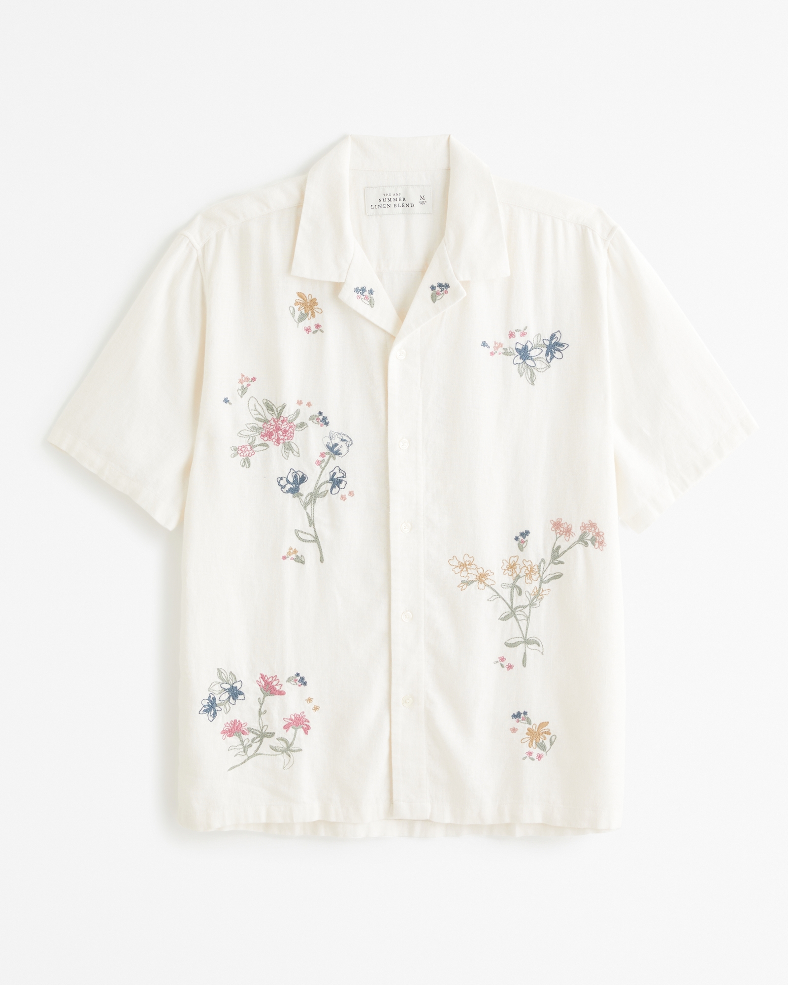 Men's Camp Collar Summer Linen-Blend Embroidered Shirt, Men's Tops