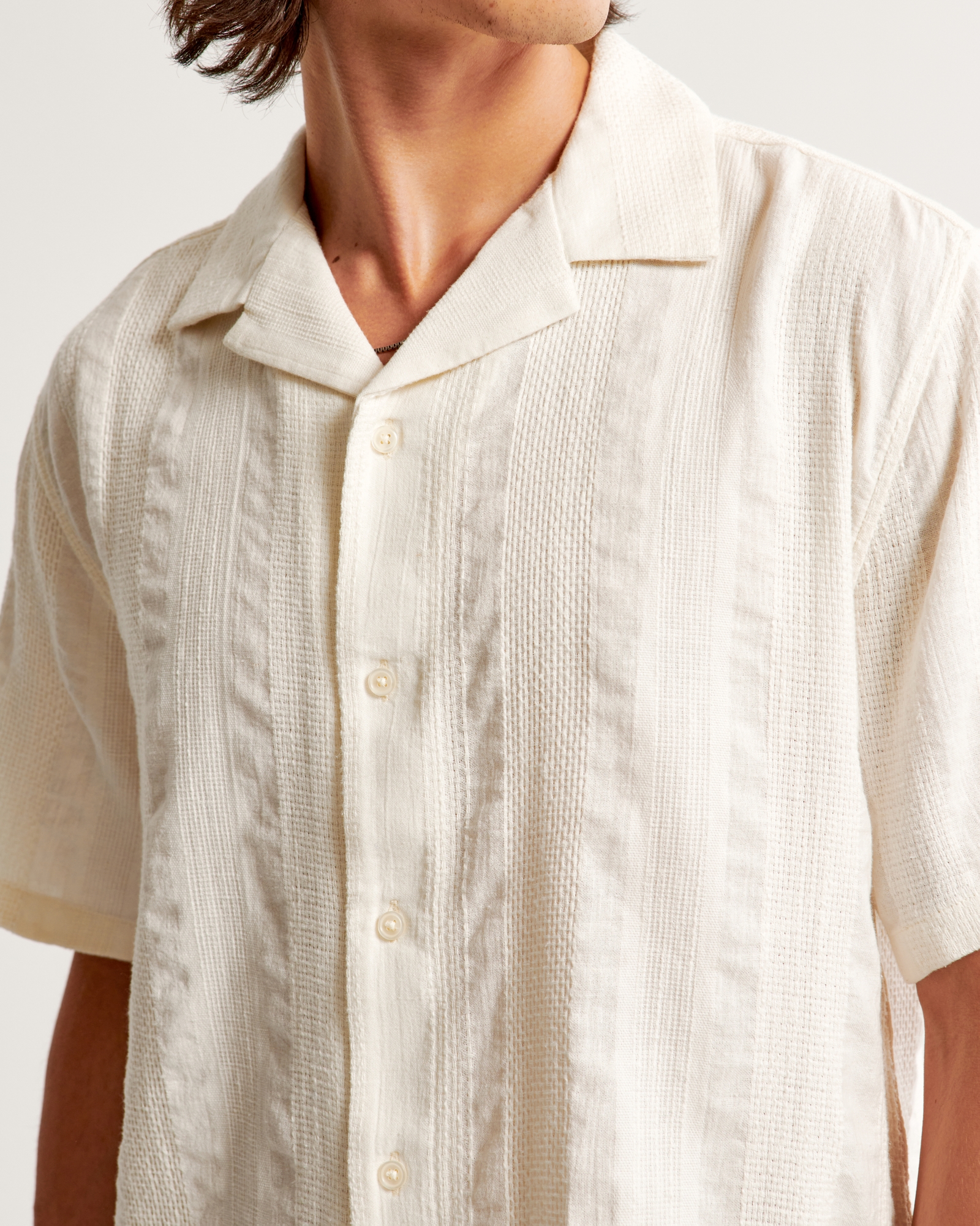 Camp Collar Linen-Blend Textured Shirt