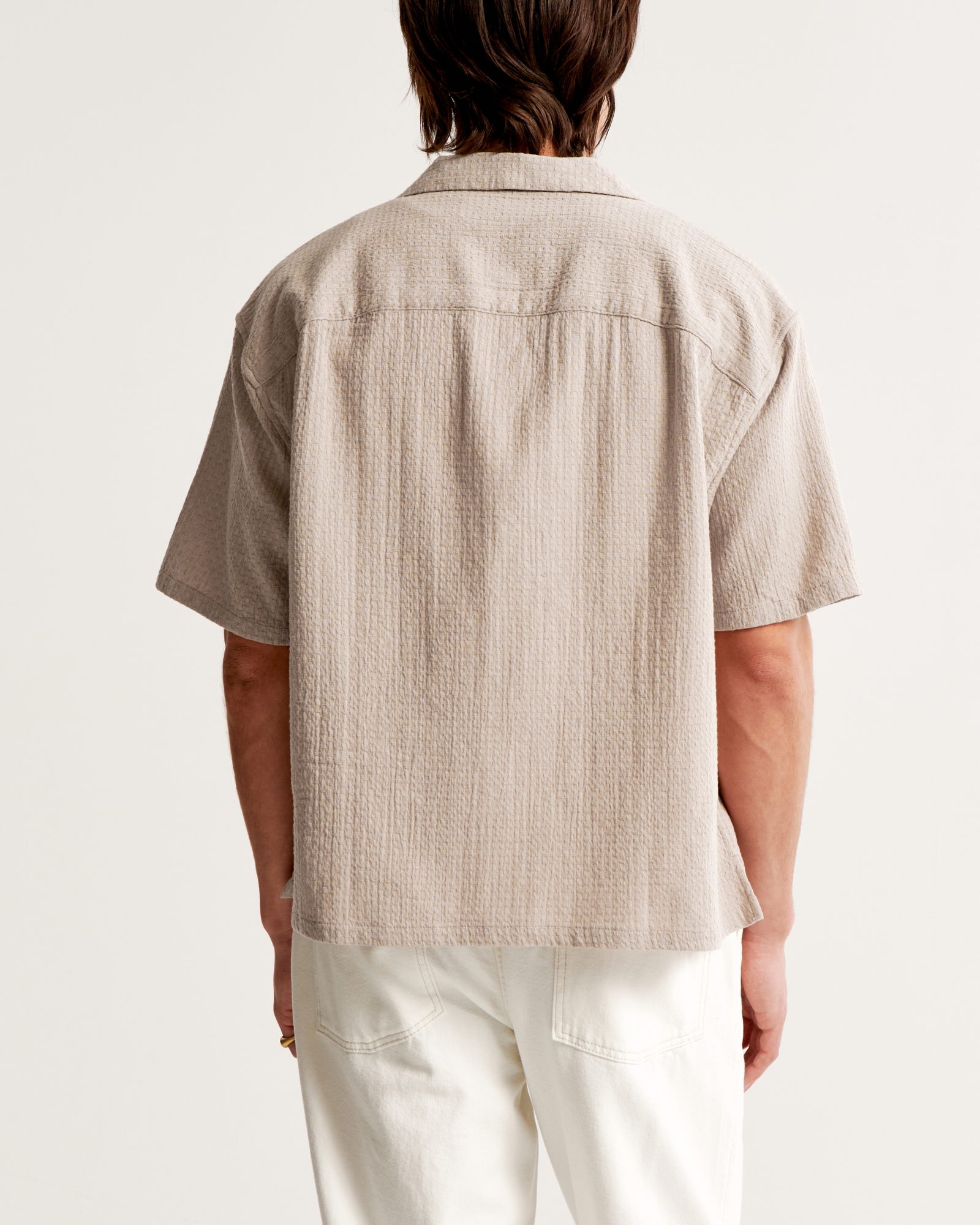 Buy Iconic Textured Resort Shirt with Short Sleeves and Camp Collar